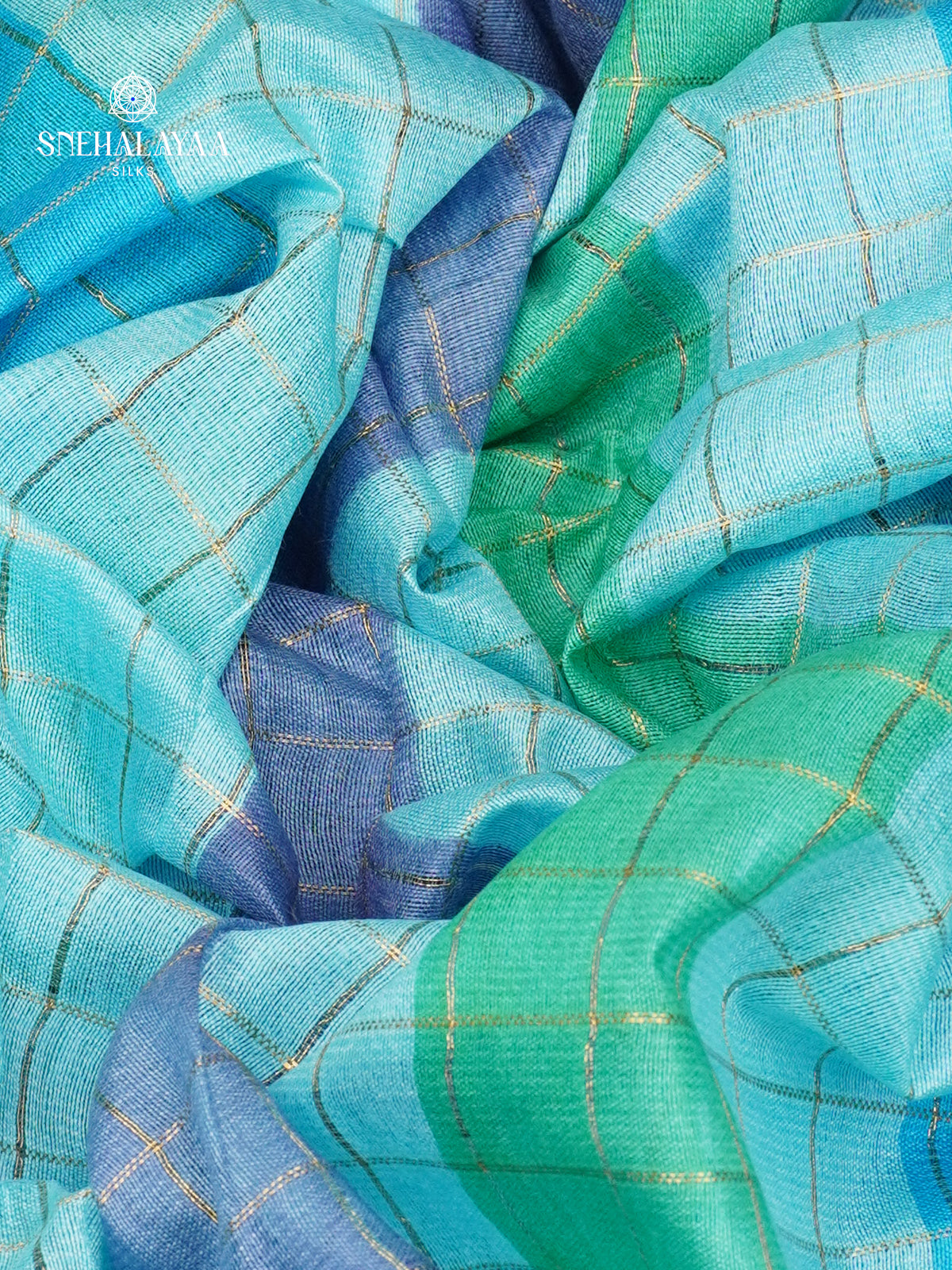 Ocean Blue Bamboo Silk Saree