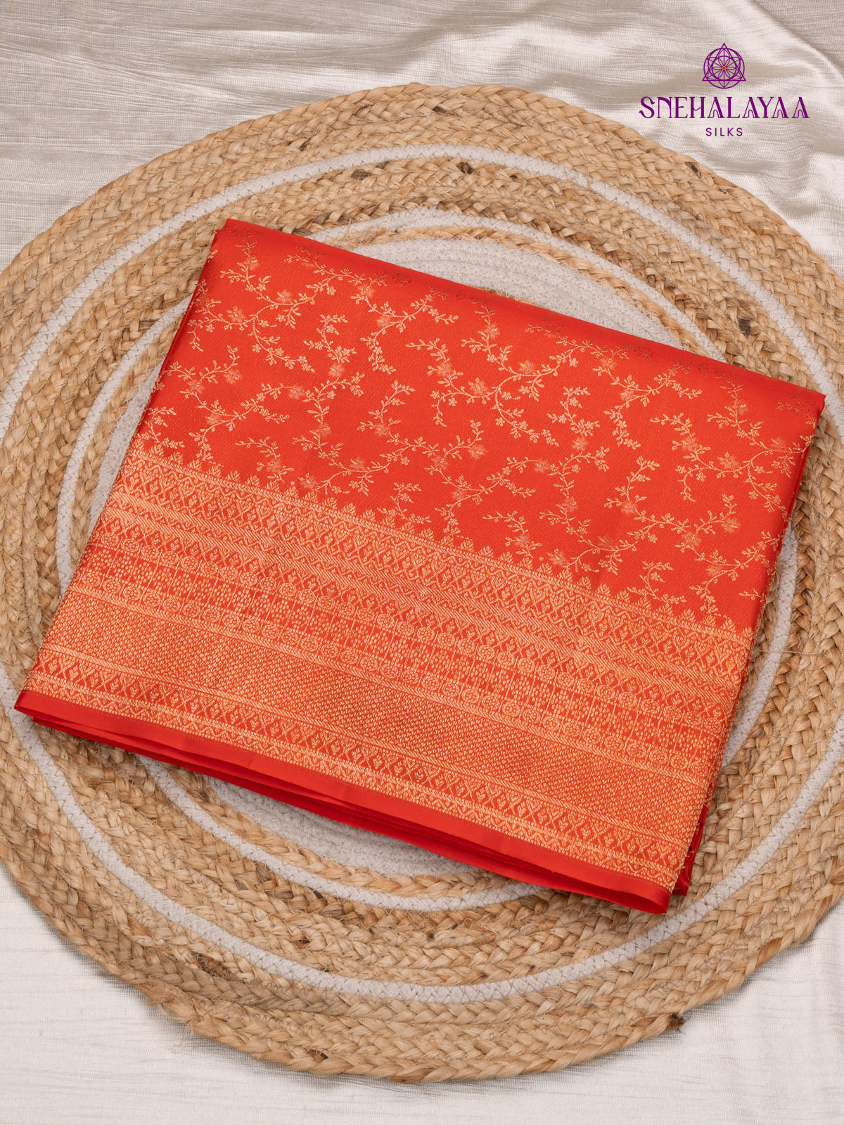 Rust Orange Kanjivaram Silk Saree