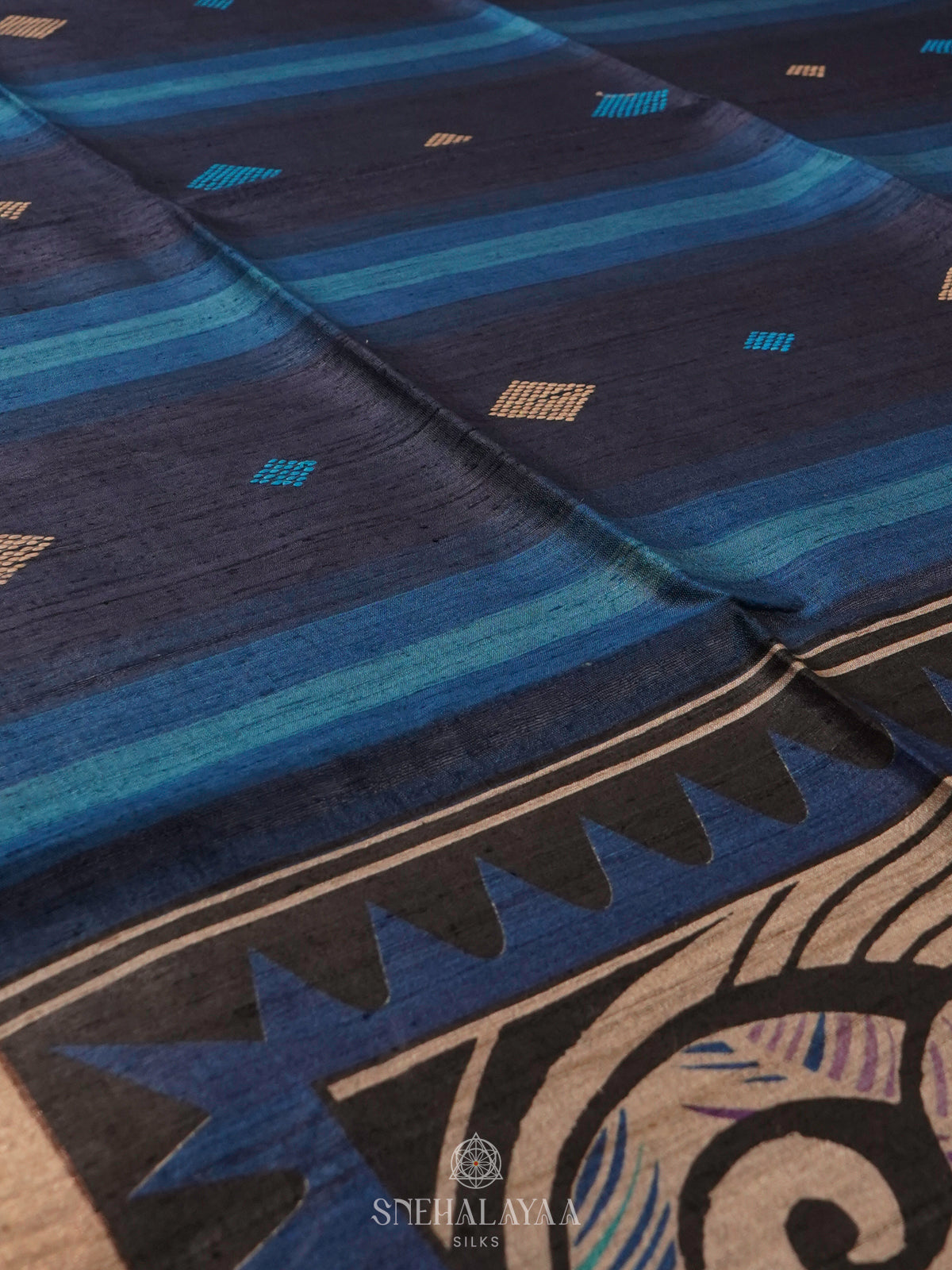 Navy Blue Tussar Saree