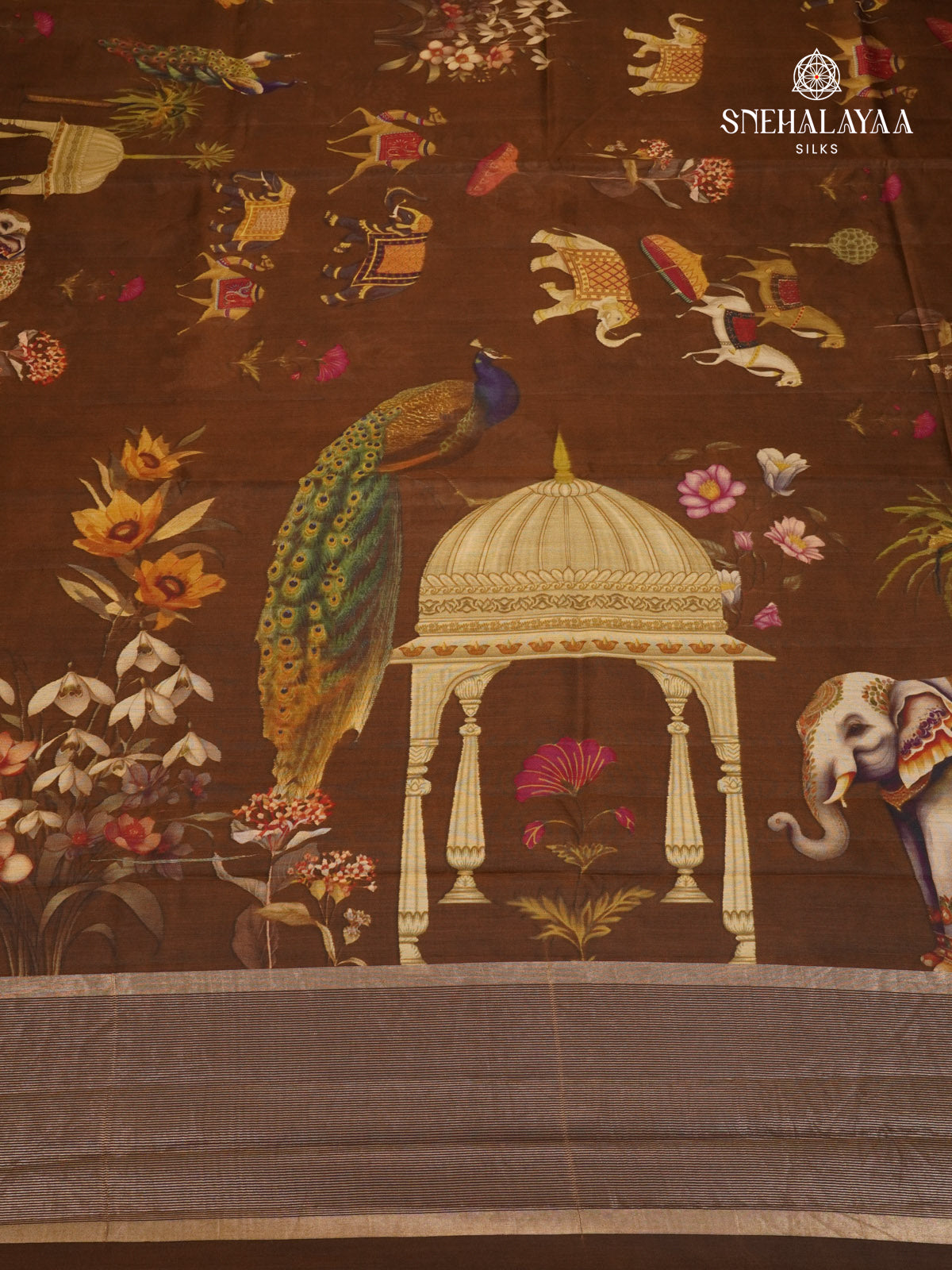 Brown Chiniya Silk Saree