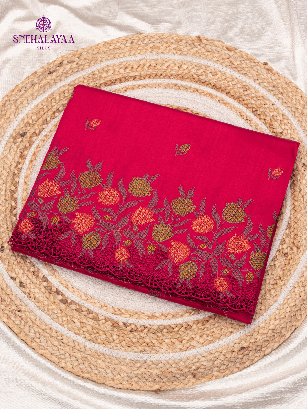 Red Raw Silk Embroidery Saree