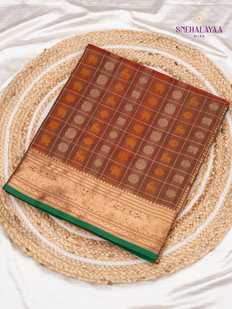 Brown Kanchi Silk Cotton Saree