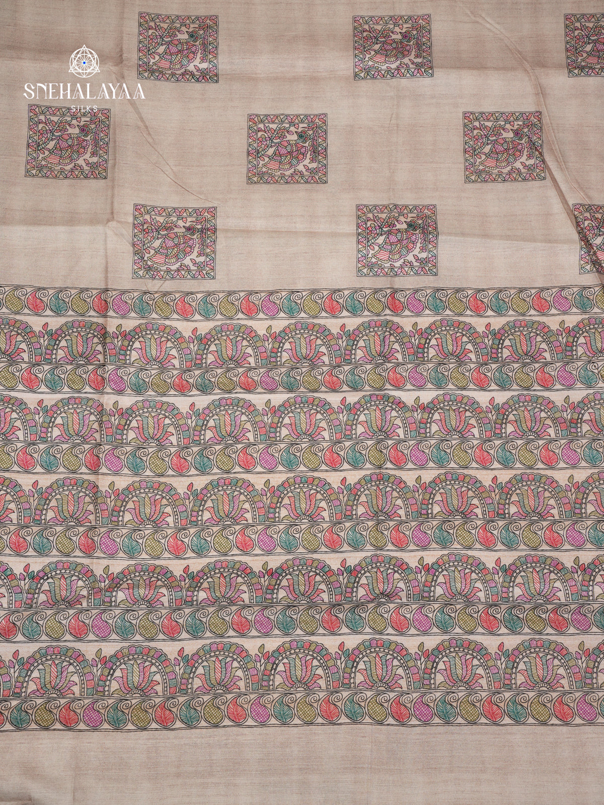 Cream Madhubani Printed Saree