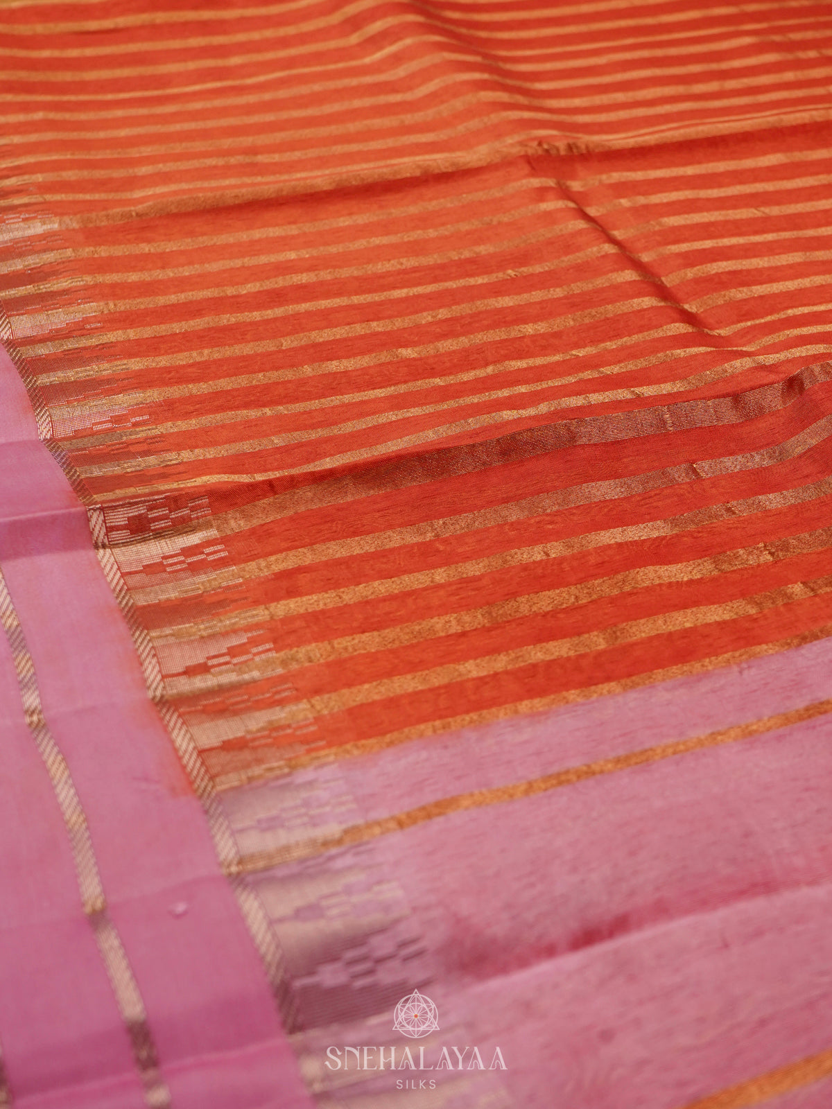 Orange Banaras Kora Silk Saree