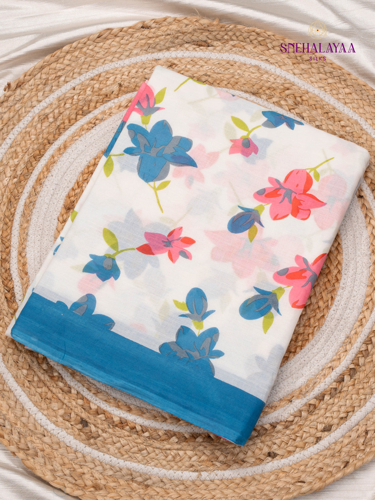 White Jaipur Cotton Saree