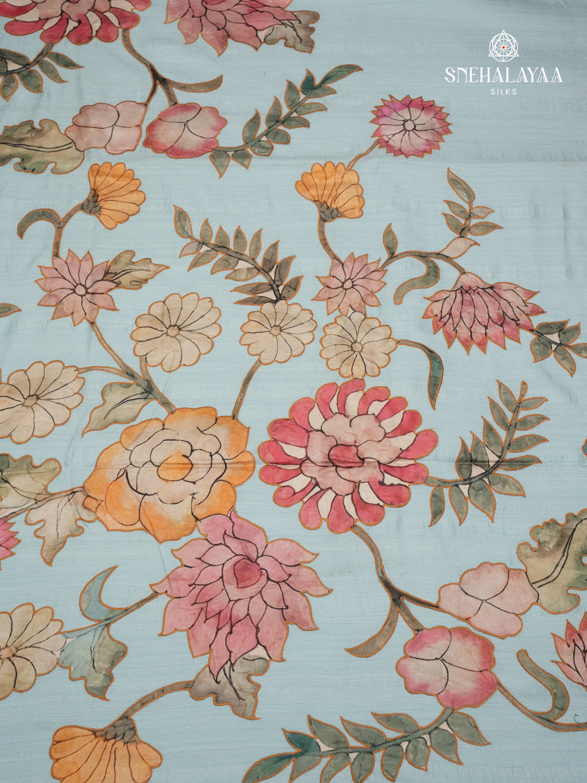 Sky Blue Raw Silk Embroidery Saree