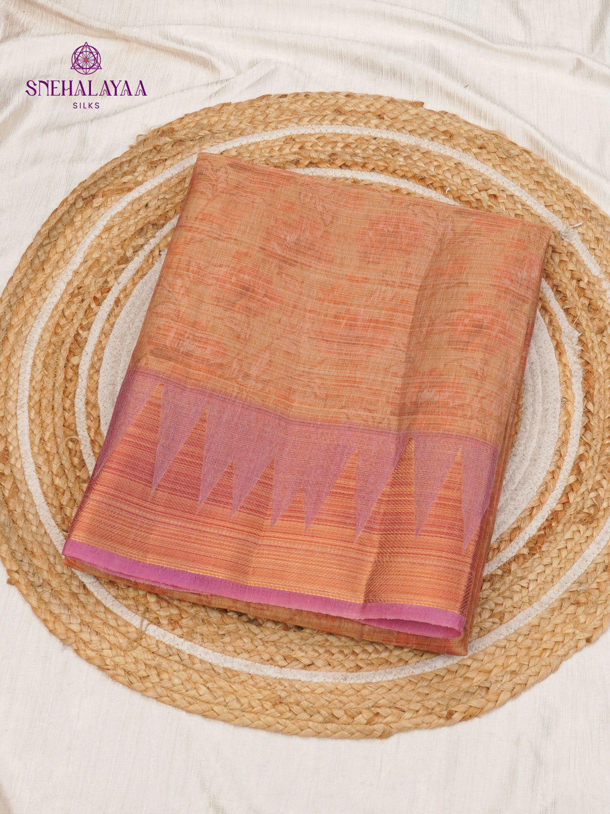 Orange With Pale Pink Linen Tissue Saree