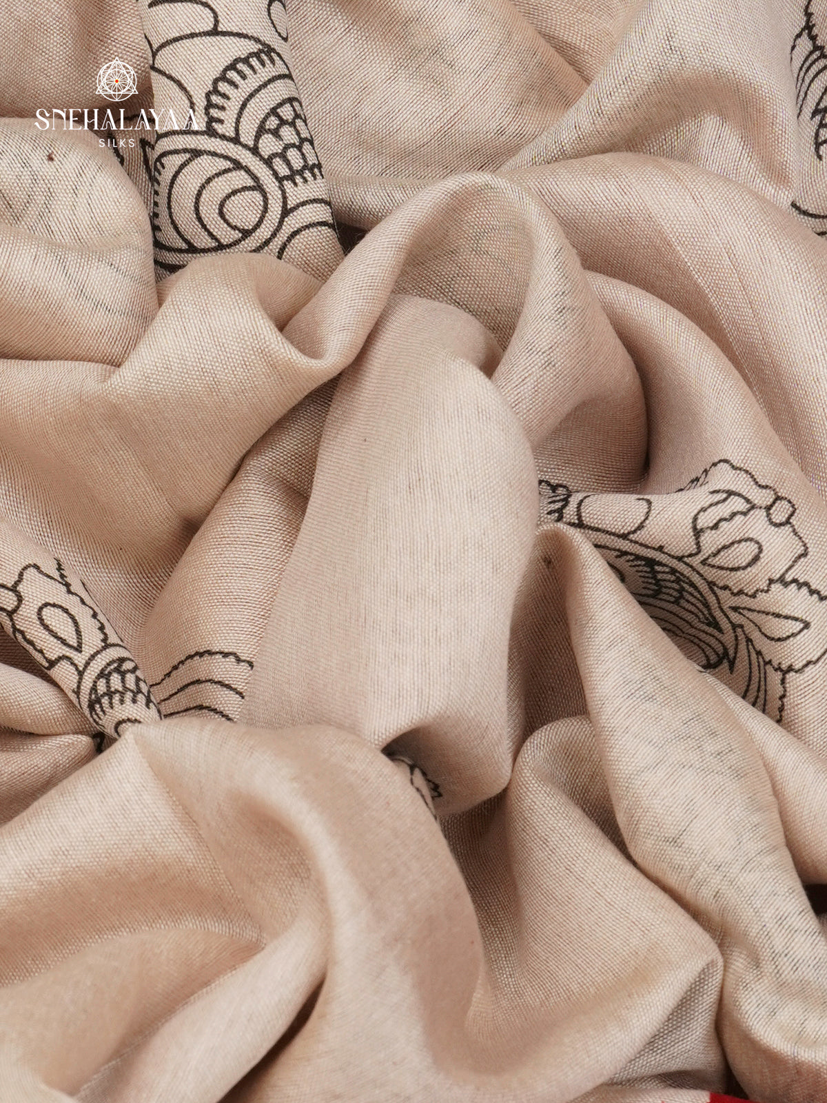 Cream Kalamkari Saree with Red Woven Border