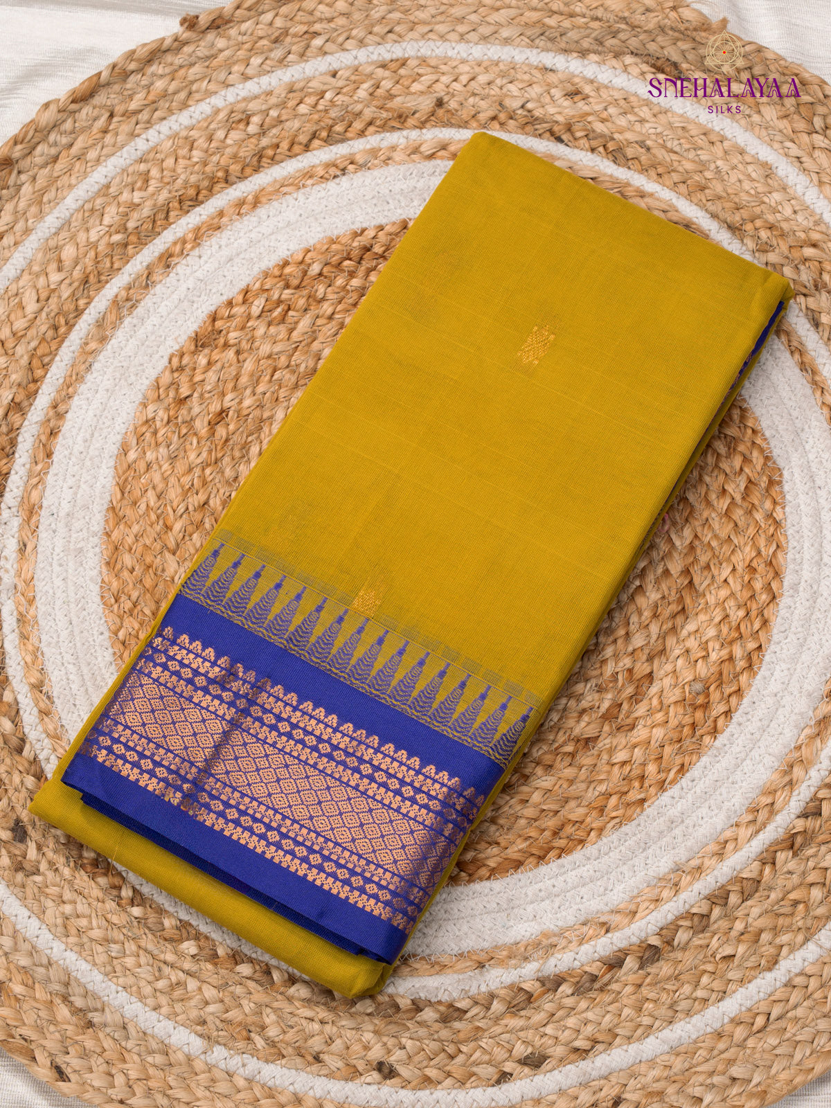Mustard Yellow Gadwal Cotton Saree