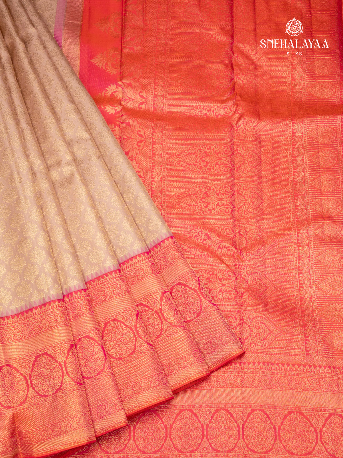 Beige Peach Kanjivaram Silk Saree