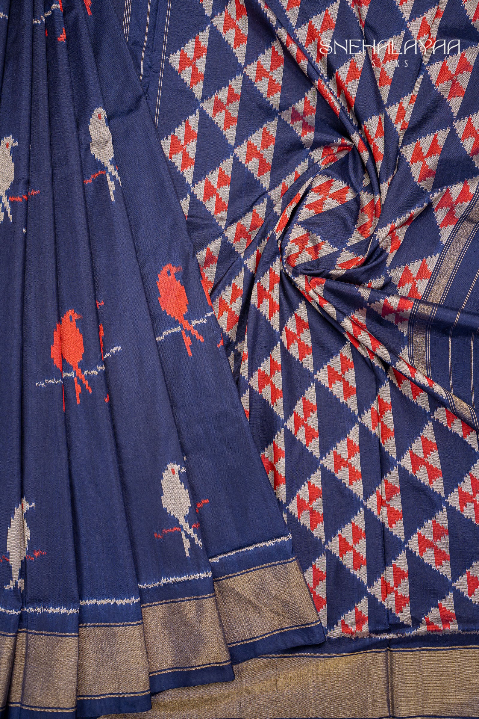 Indigo Blue Ikat Silk Saree