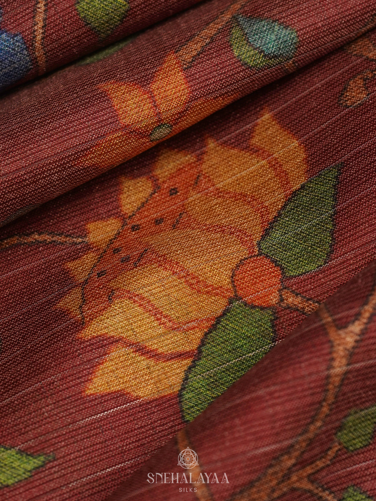Maroon Linen Tussar Saree