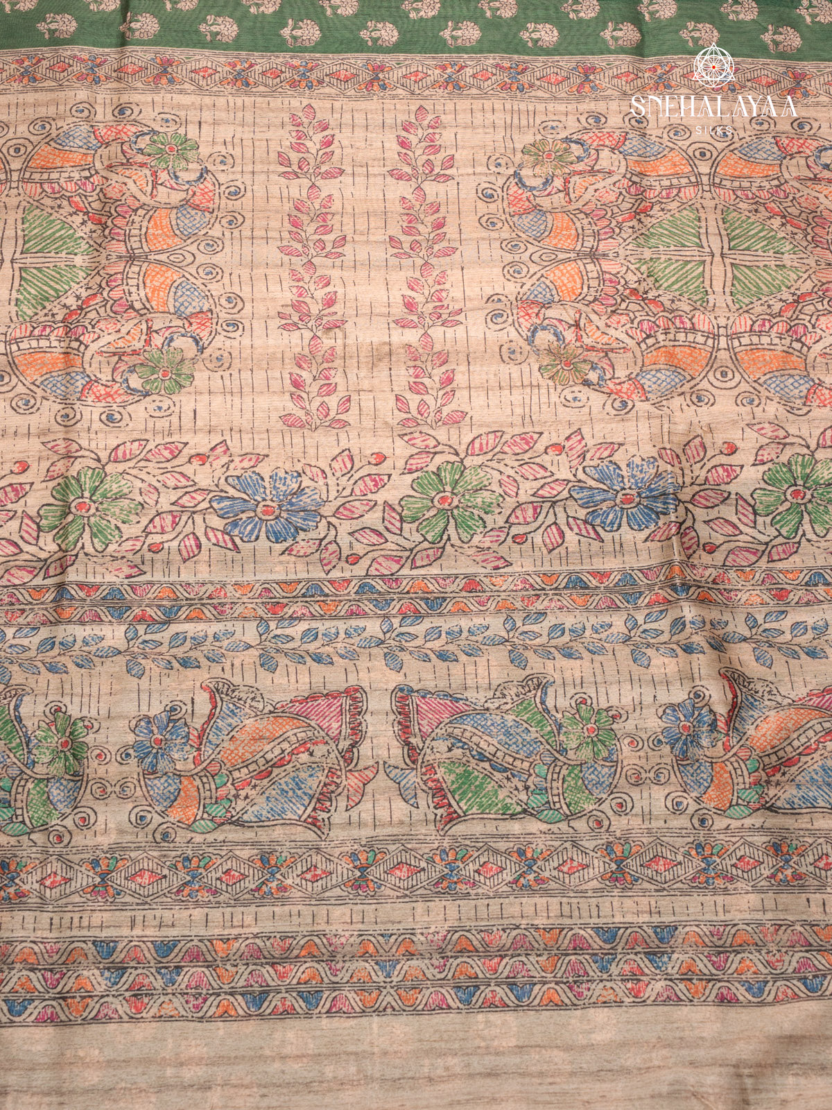 Bottle Green Munga Tussar Saree