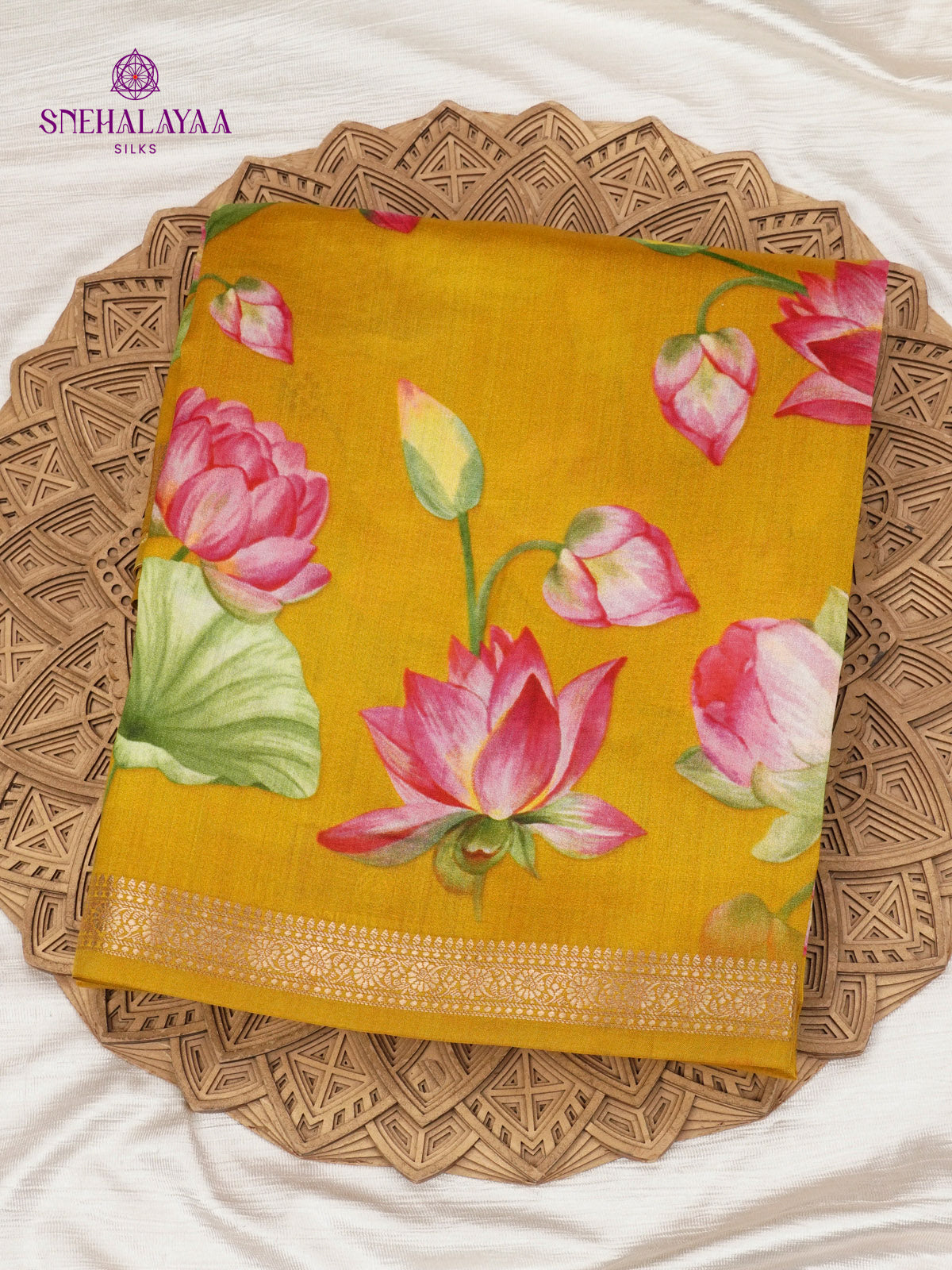 Mustard Yellow Chiniya Silk Saree