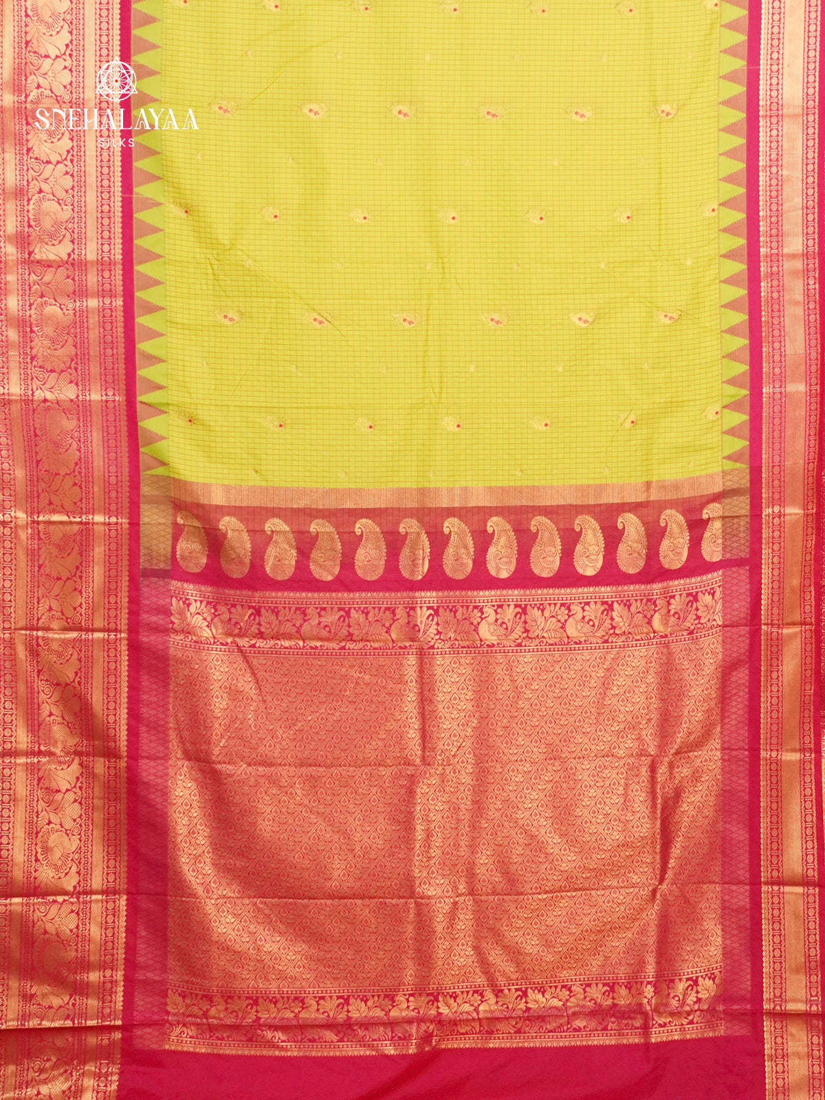 Lemon Yellow Gadwal Silk Saree