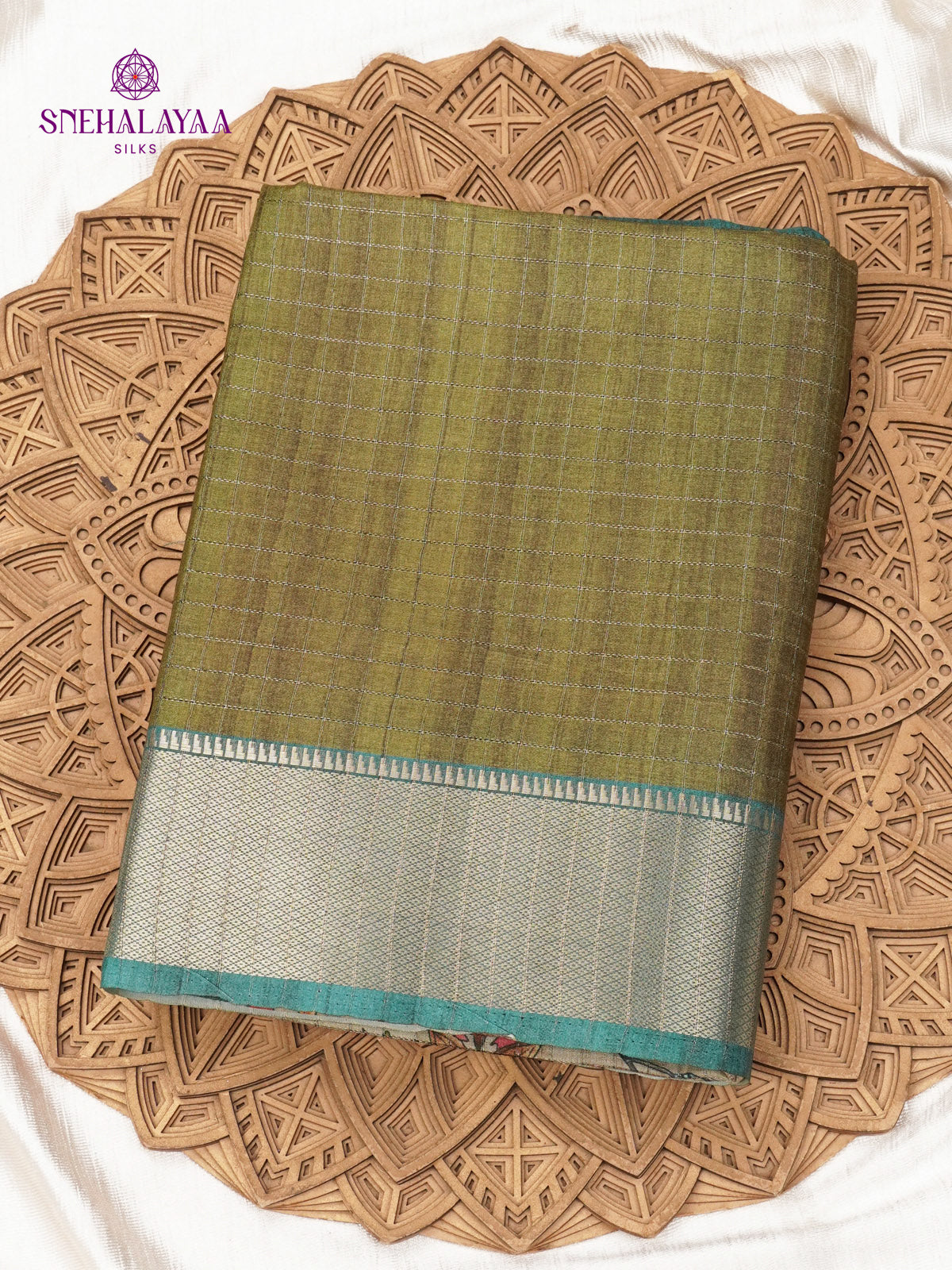 Beige Floral Printed Tussar Saree