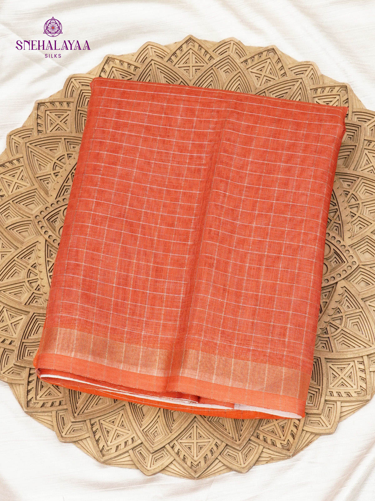 Rust Orange Linen Saree