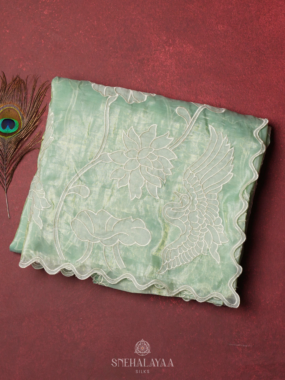 Ice Blue Crush Tissue Embroidery Saree