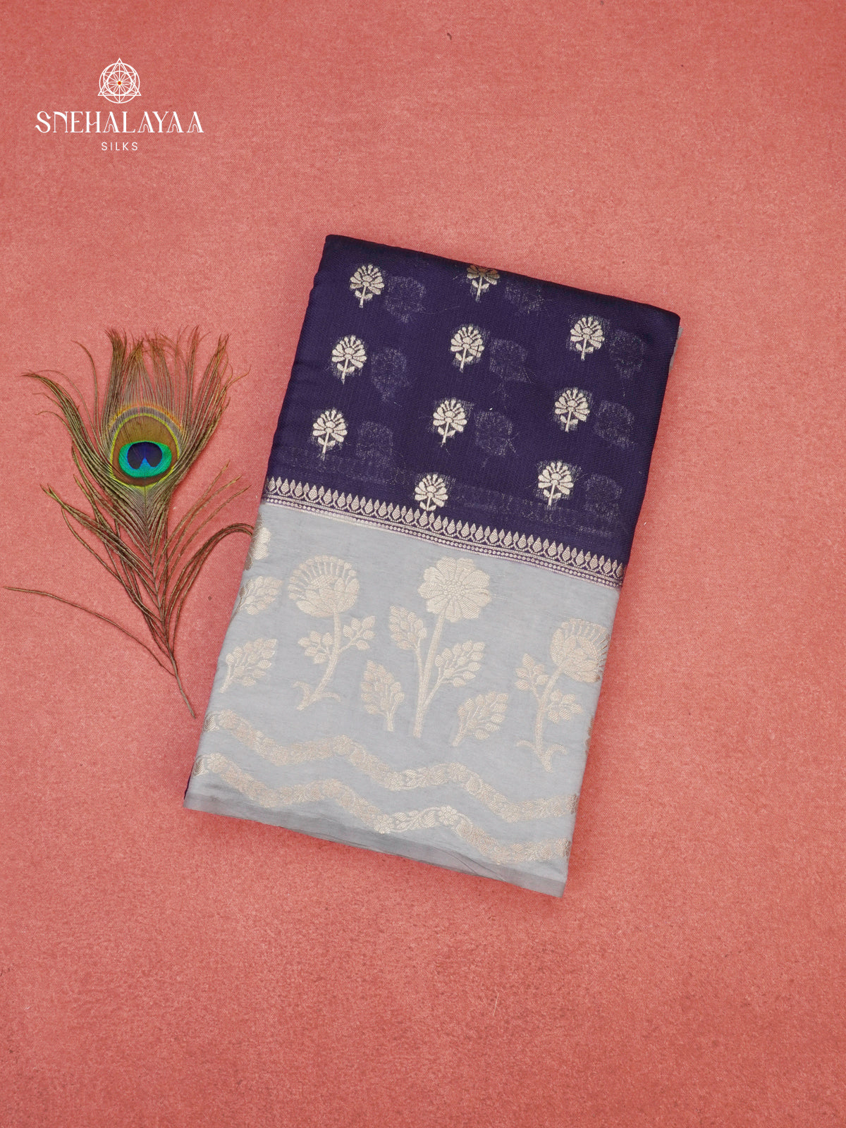 Navy Blue Banaras Jute Saree