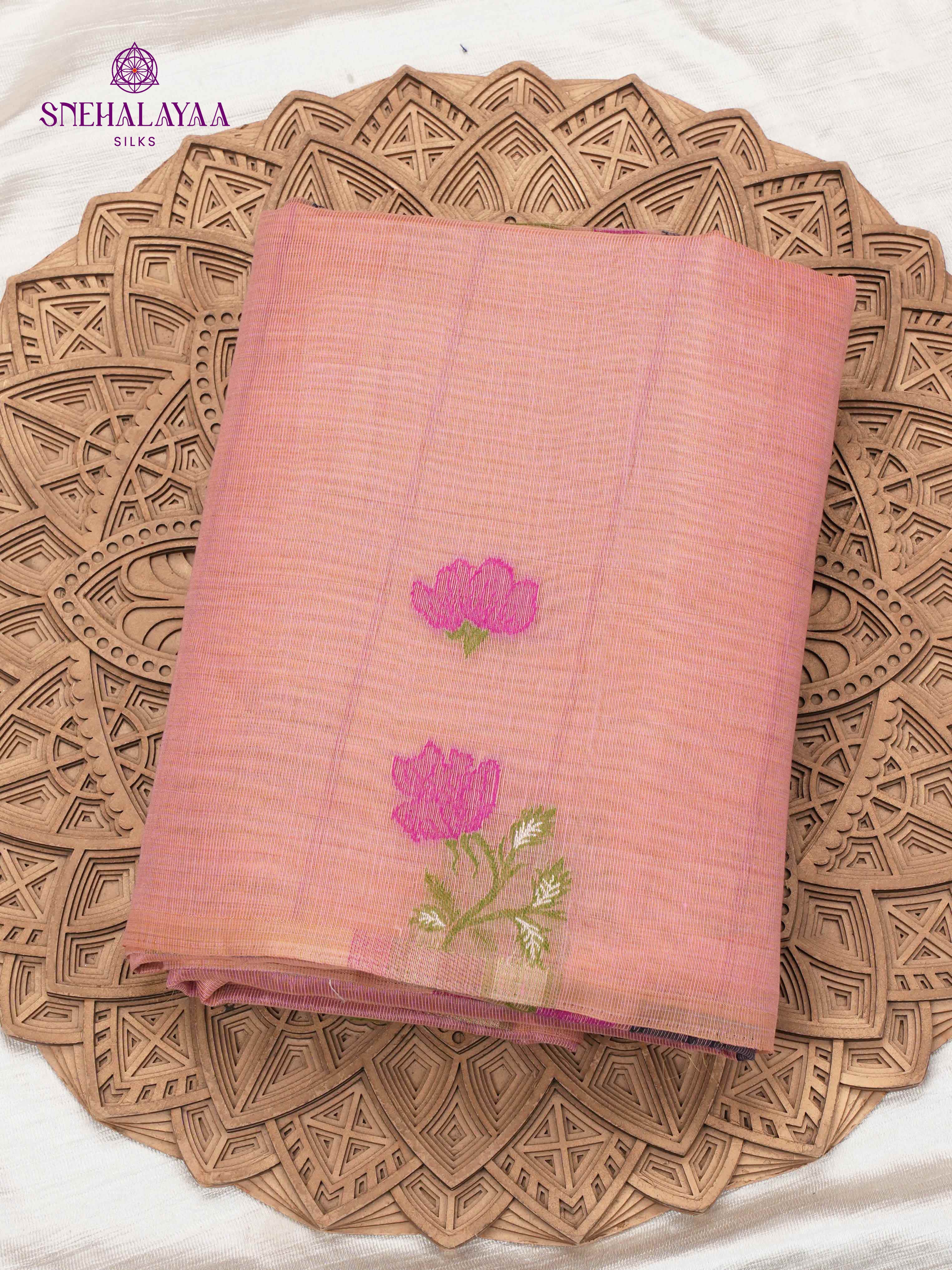 Pastel Pink Munga Cotton Saree