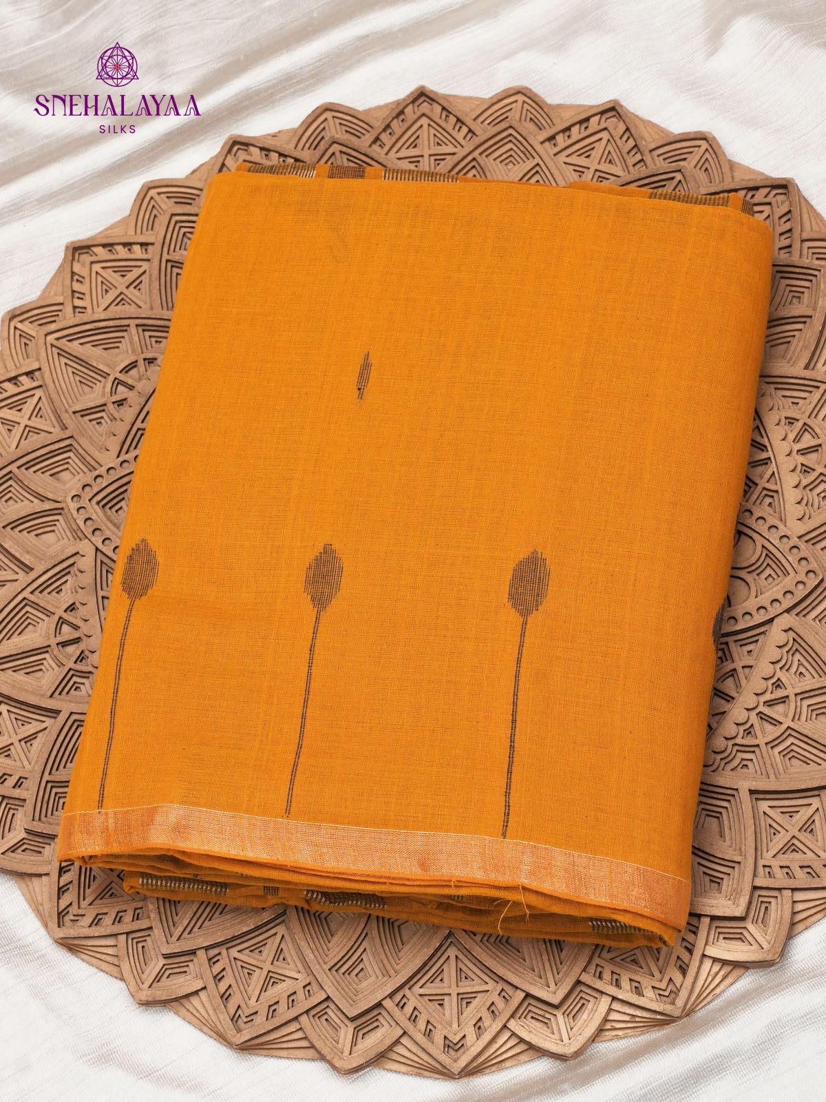 Orange Khadi Cotton Saree