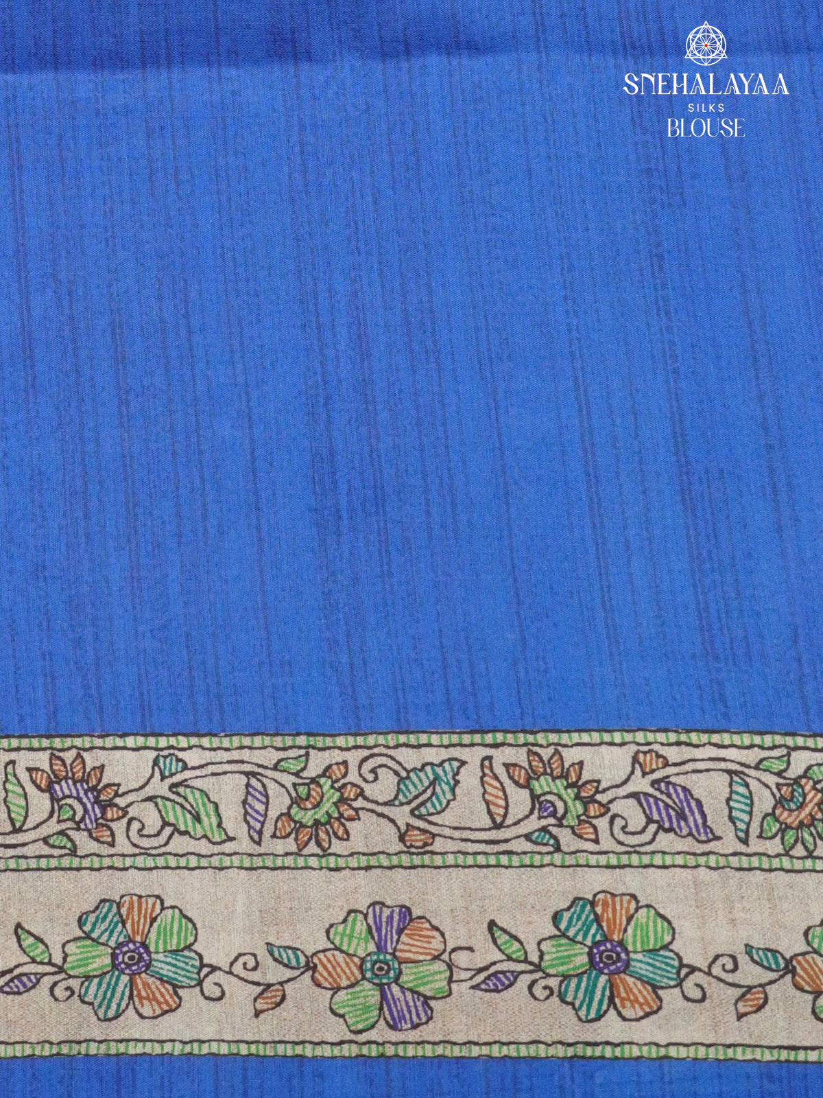 Beige With Navy Blue Border Madhubani Saree