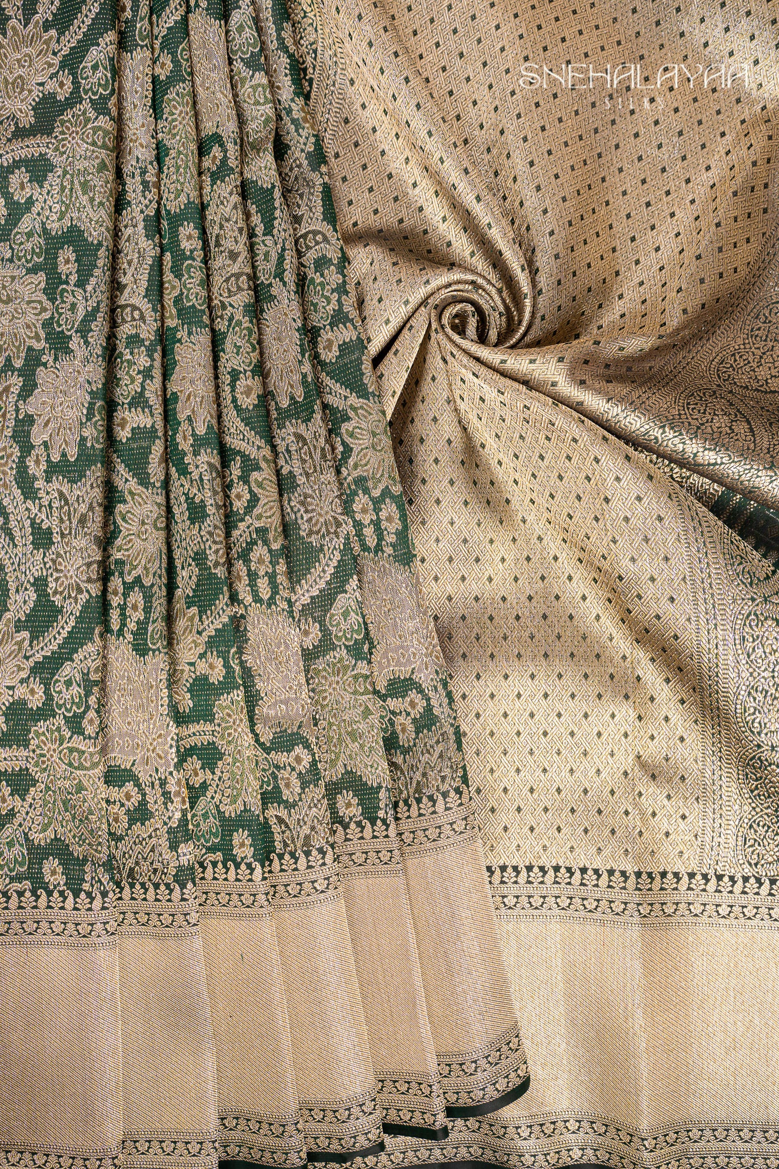 Pine Green Kancheevaram Silk Saree