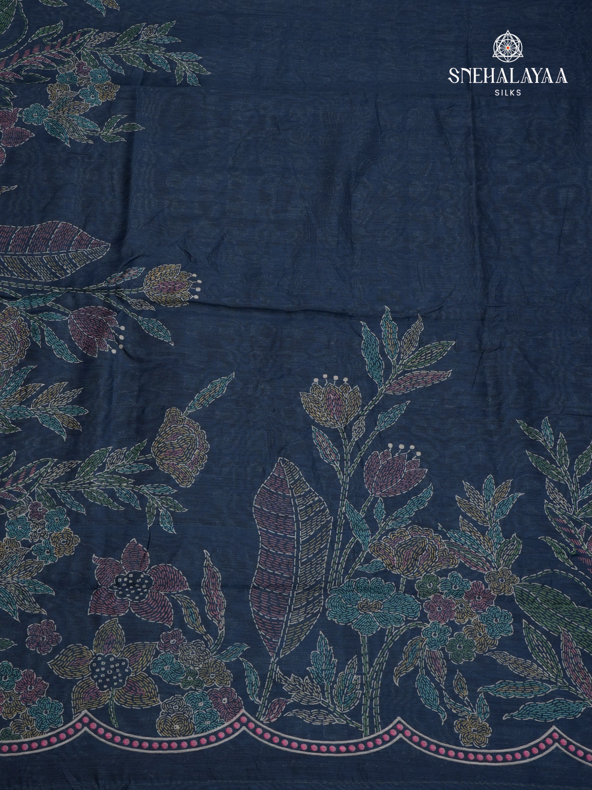 Teal Blue Printed Linen Saree