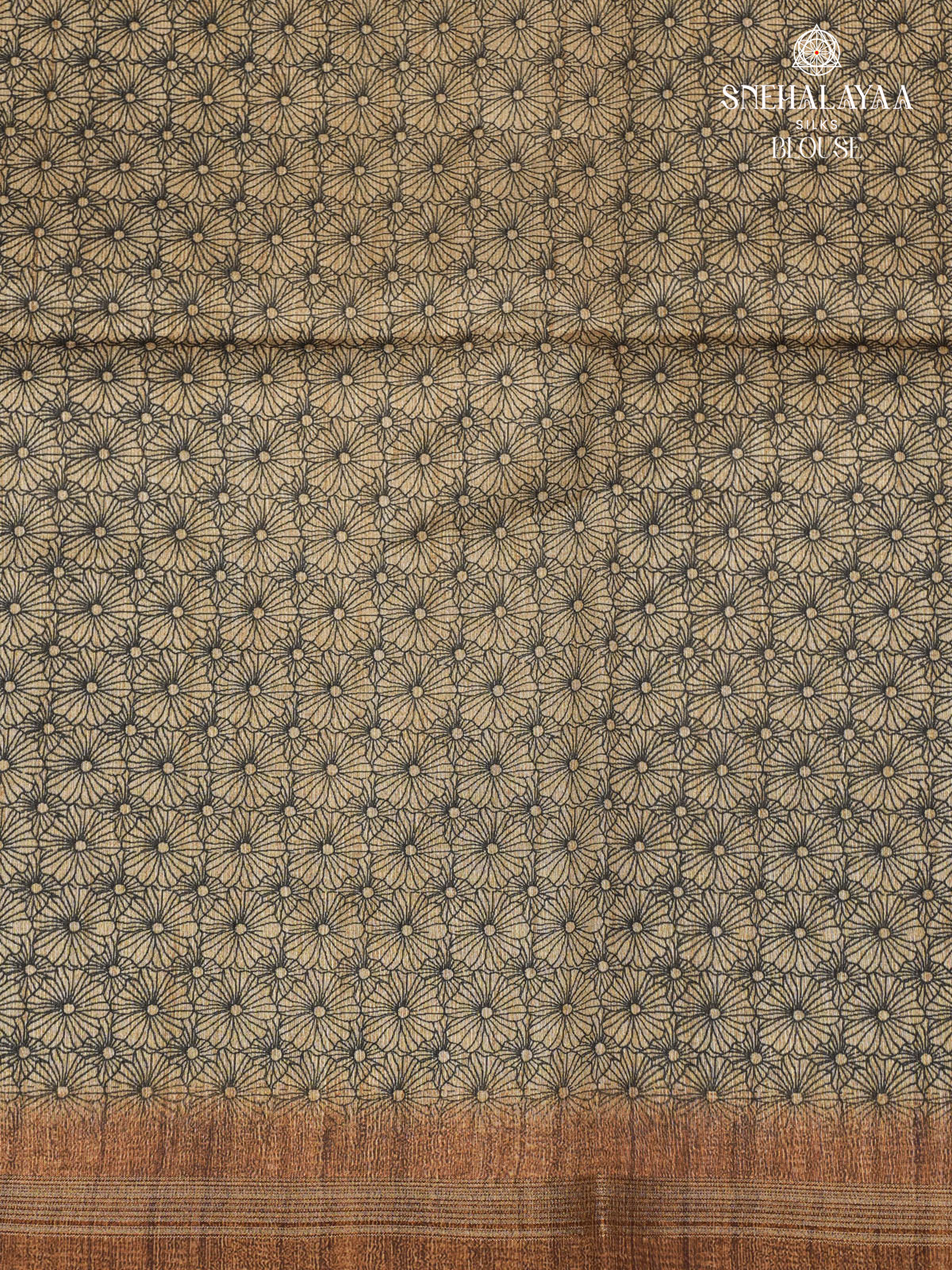 Beige Floral Printed Tussar Saree