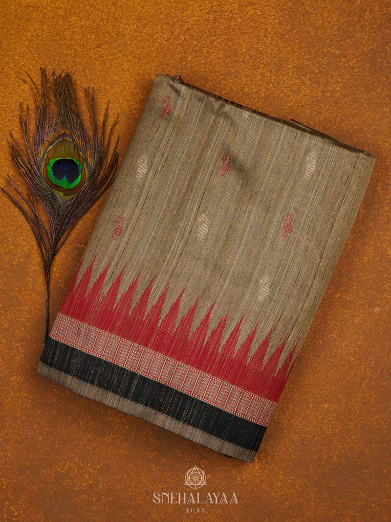 Brown Munga Tussar Saree