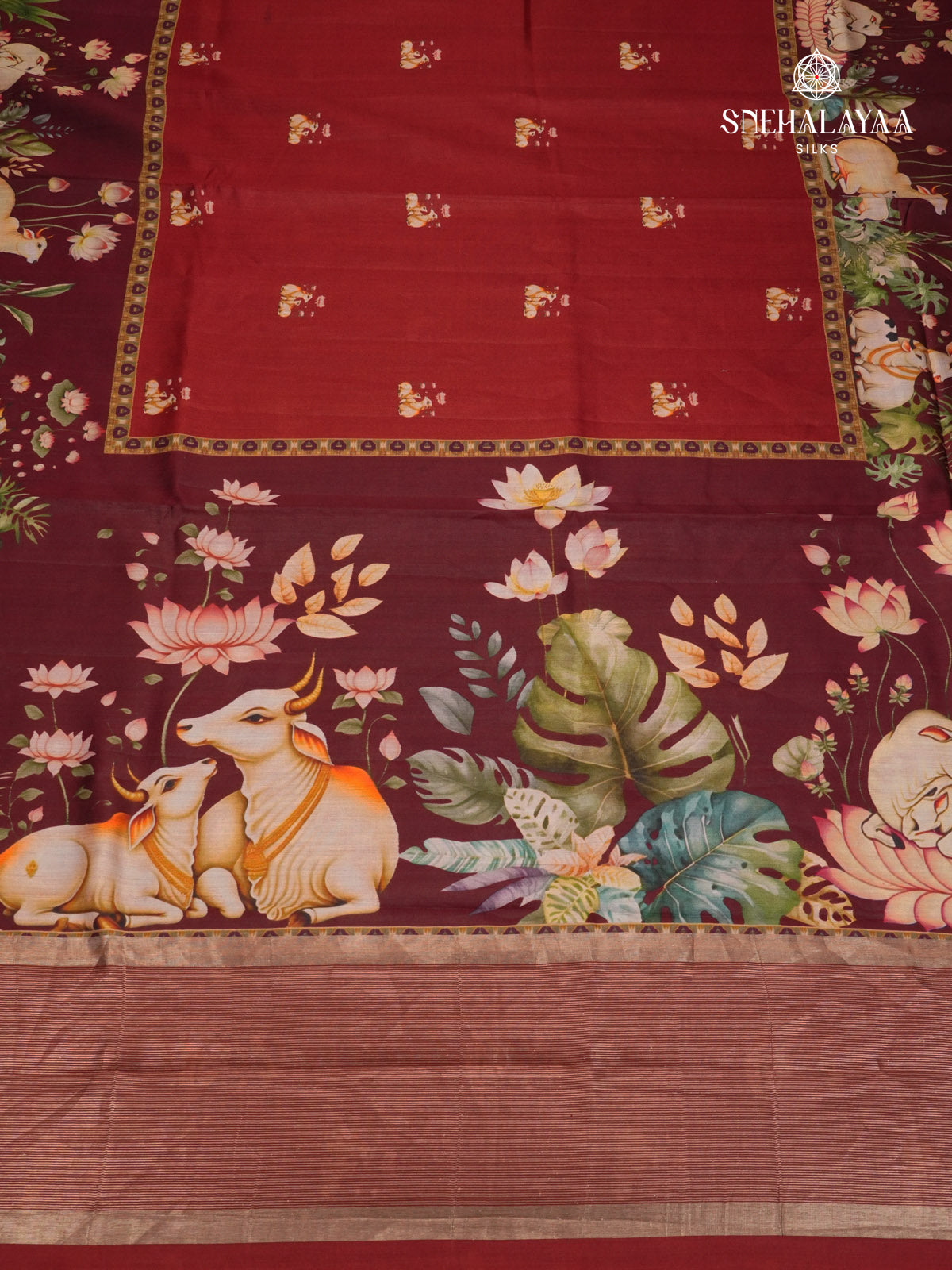 Maroon Chiniya Silk Saree