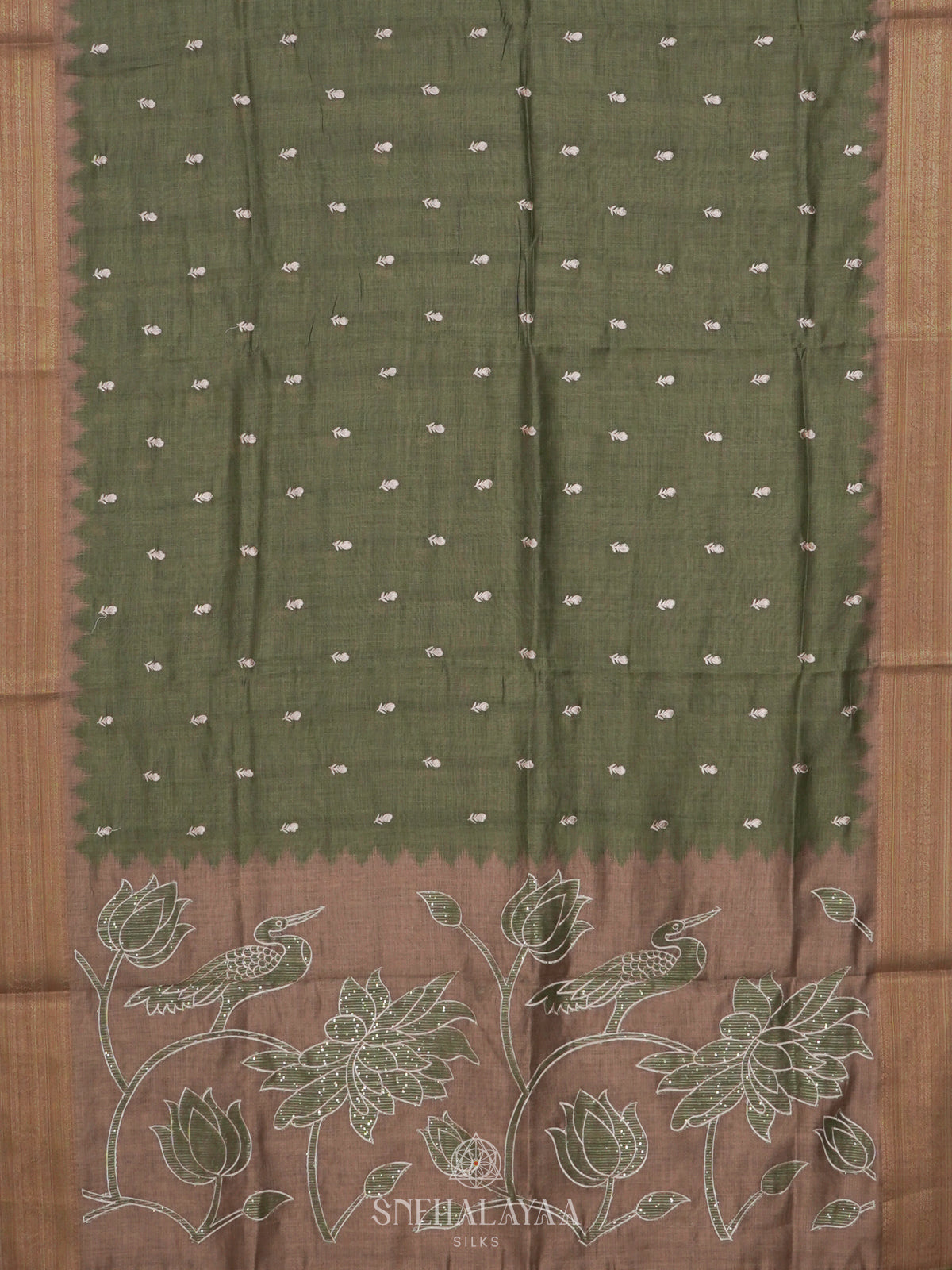 Olive Green Munga Tussar Saree