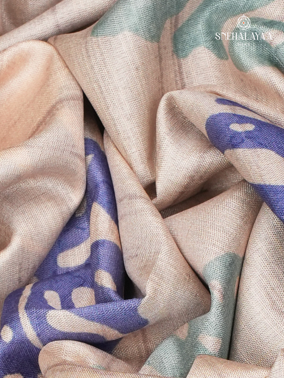 Off White Floral Printed Tussar Saree