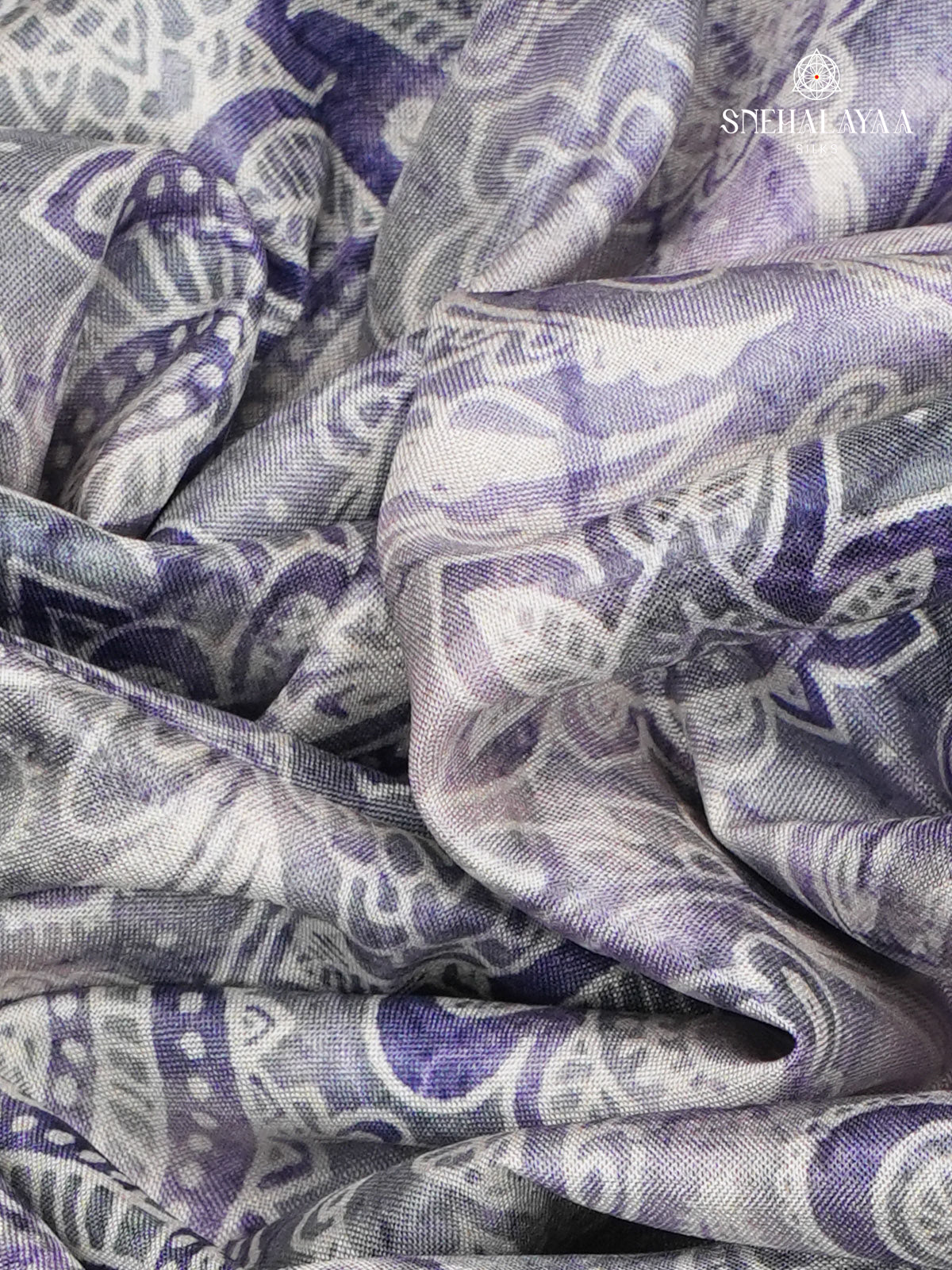 Purple Floral Printed Tussar Saree