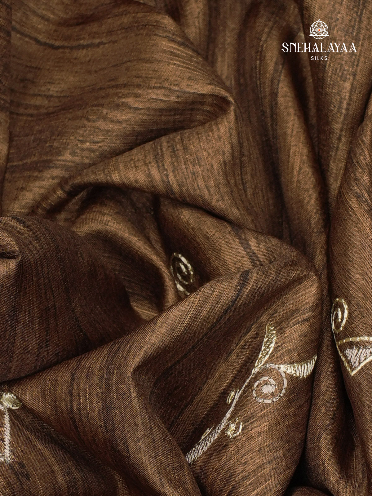 Brown Tussar Embroidery Saree