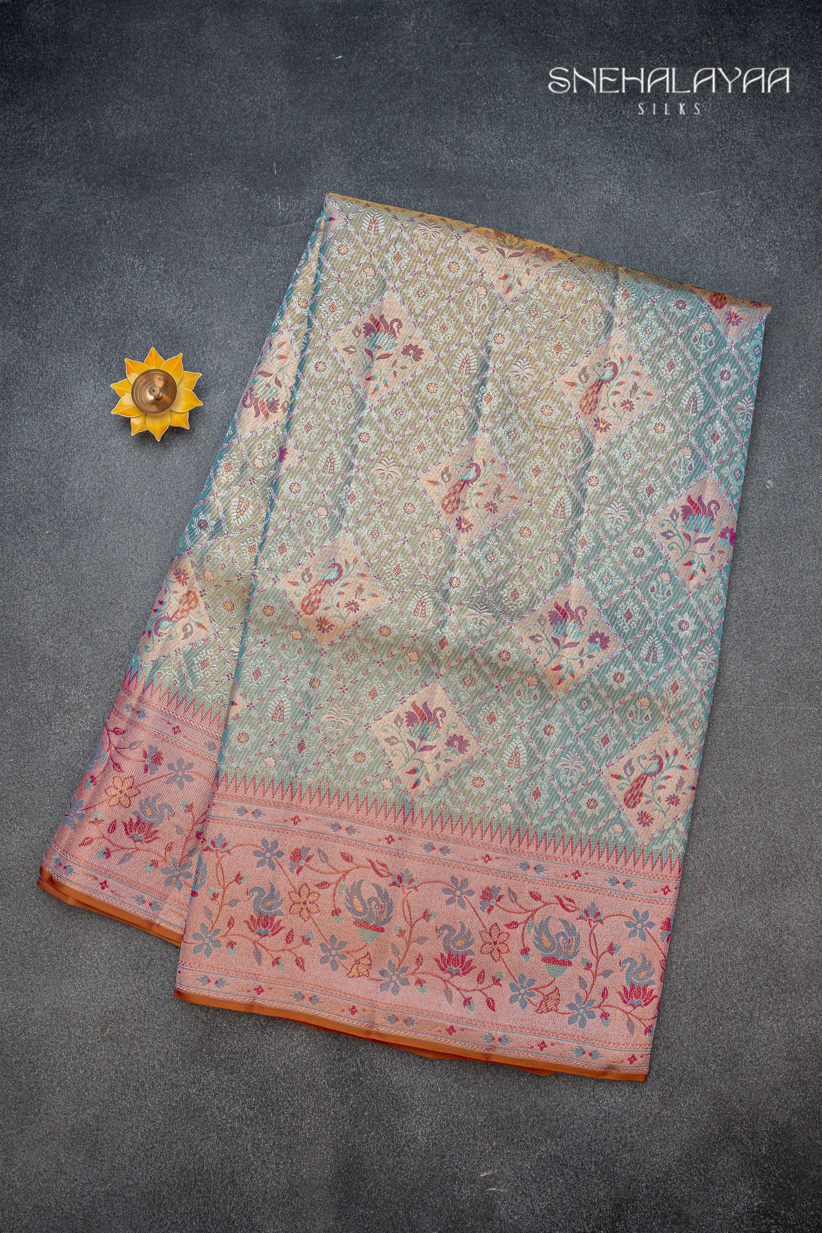 Arctic Blue Kancheevaram Tissue Silk Saree