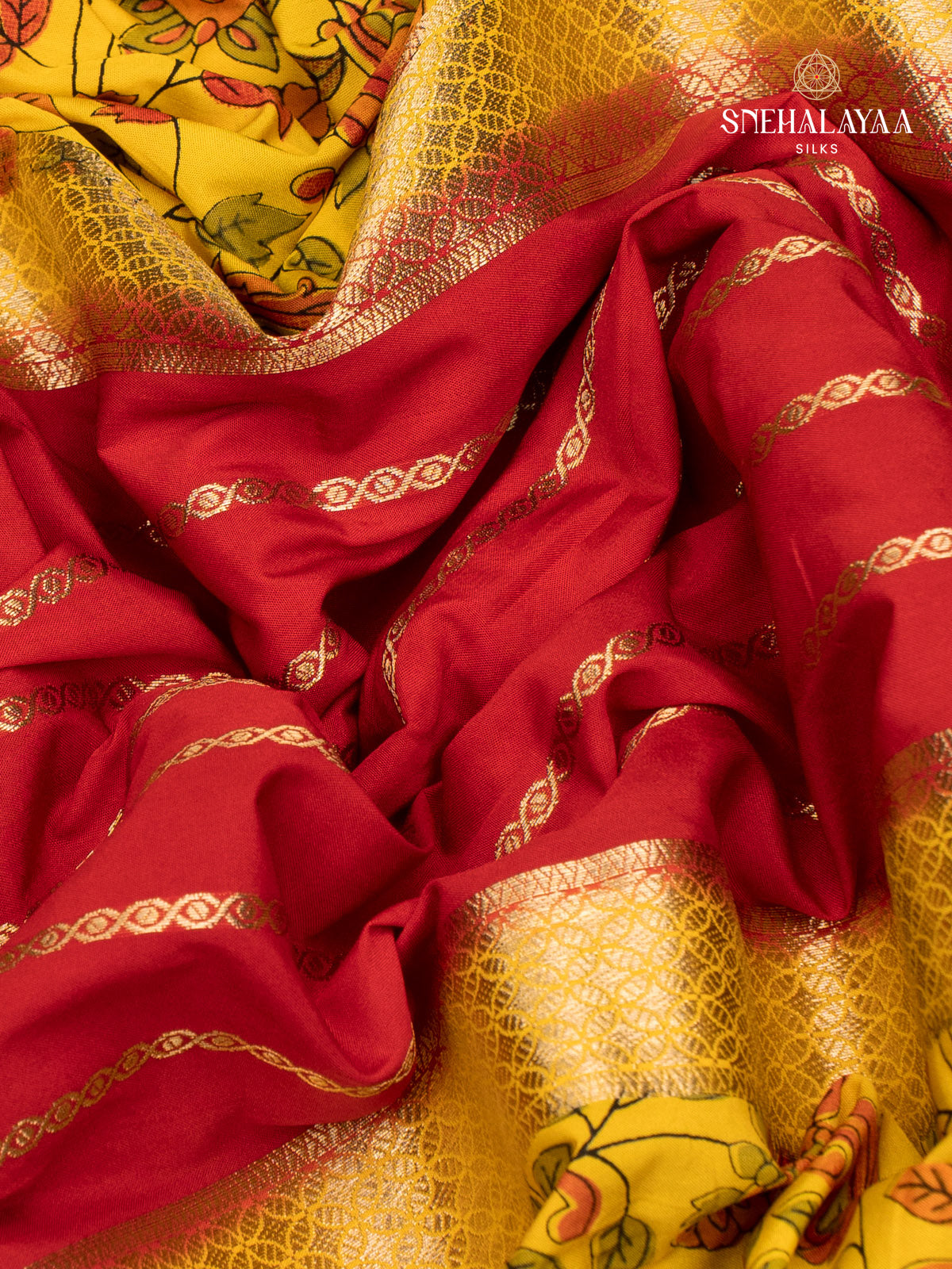 Red Printed Mysore Silk Saree