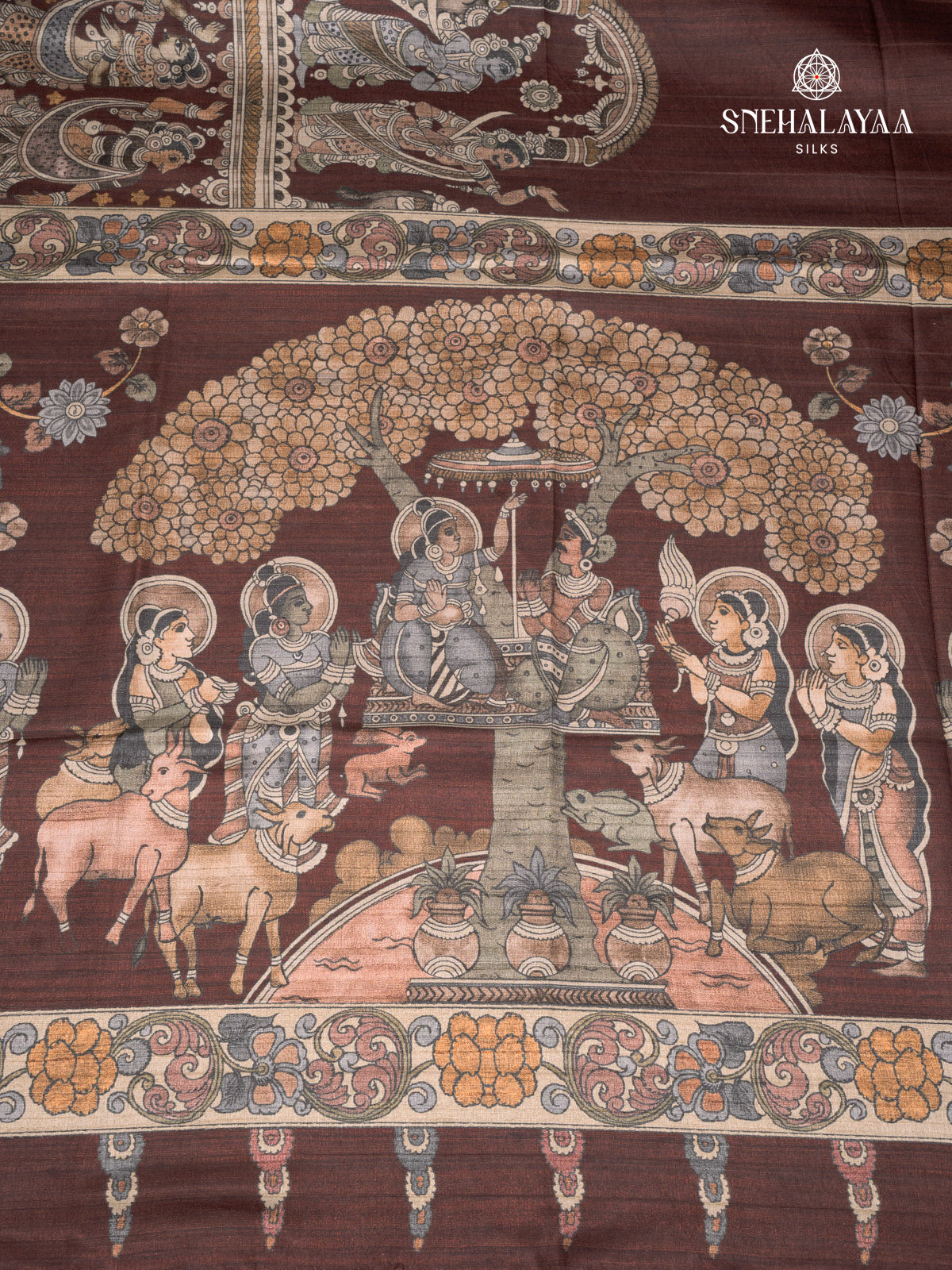 Brown Printed Tussar Saree