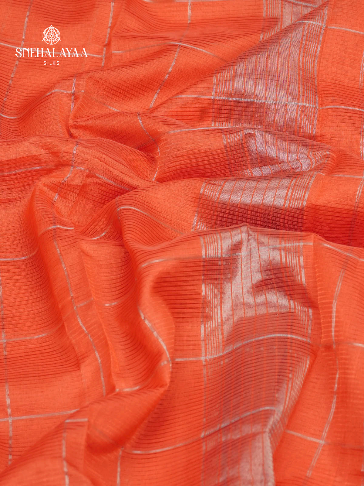 Orange Mangalagiri Silk Cotton Saree with Ikat Border