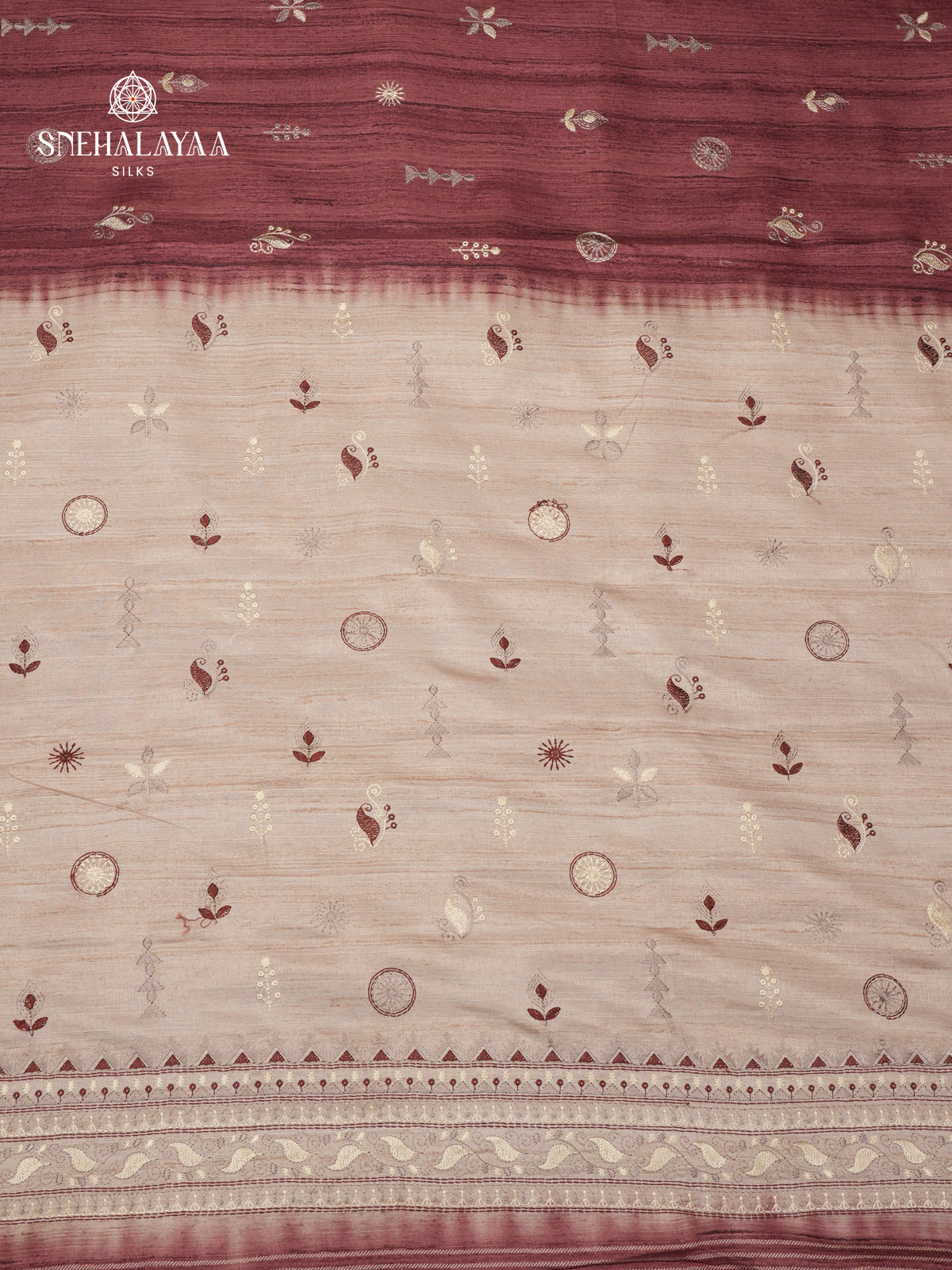 Brown Tussar Embroidery Saree