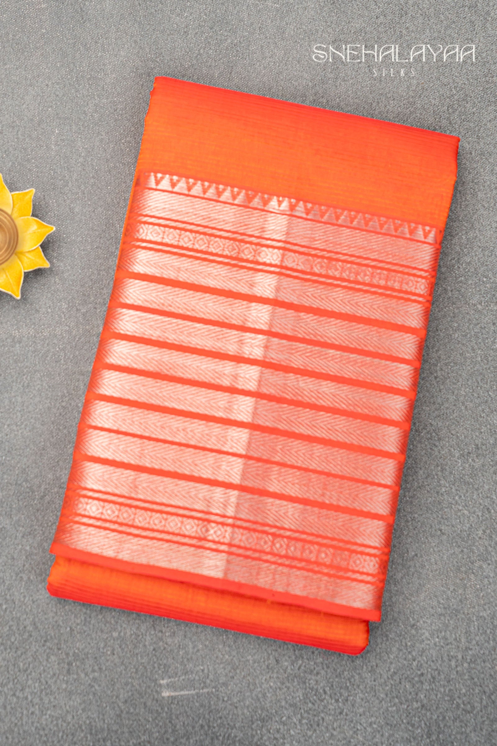 Orange Mangalgiri Silk Saree