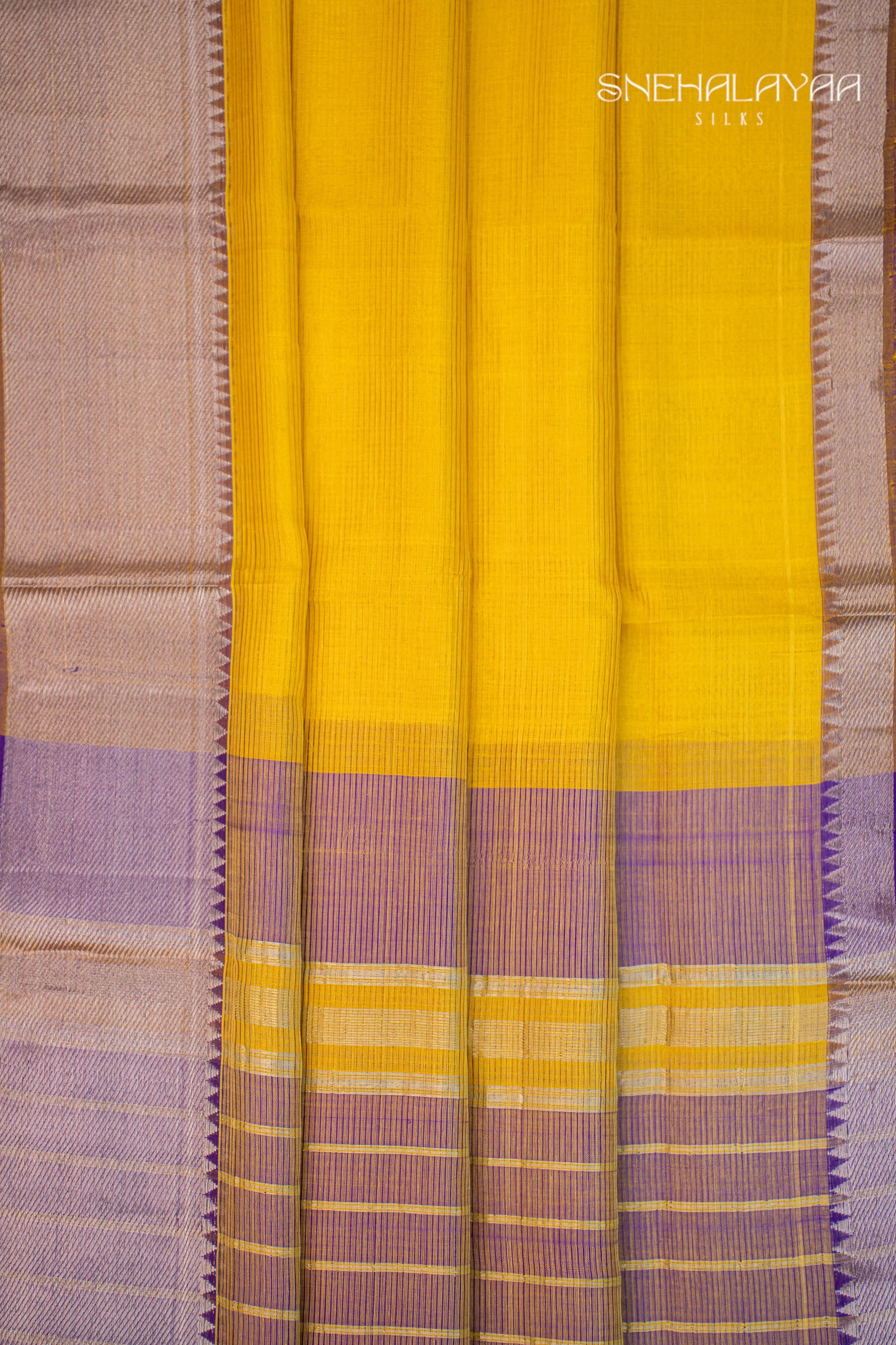 Mustard Yellow Mangalgiri Silk Saree