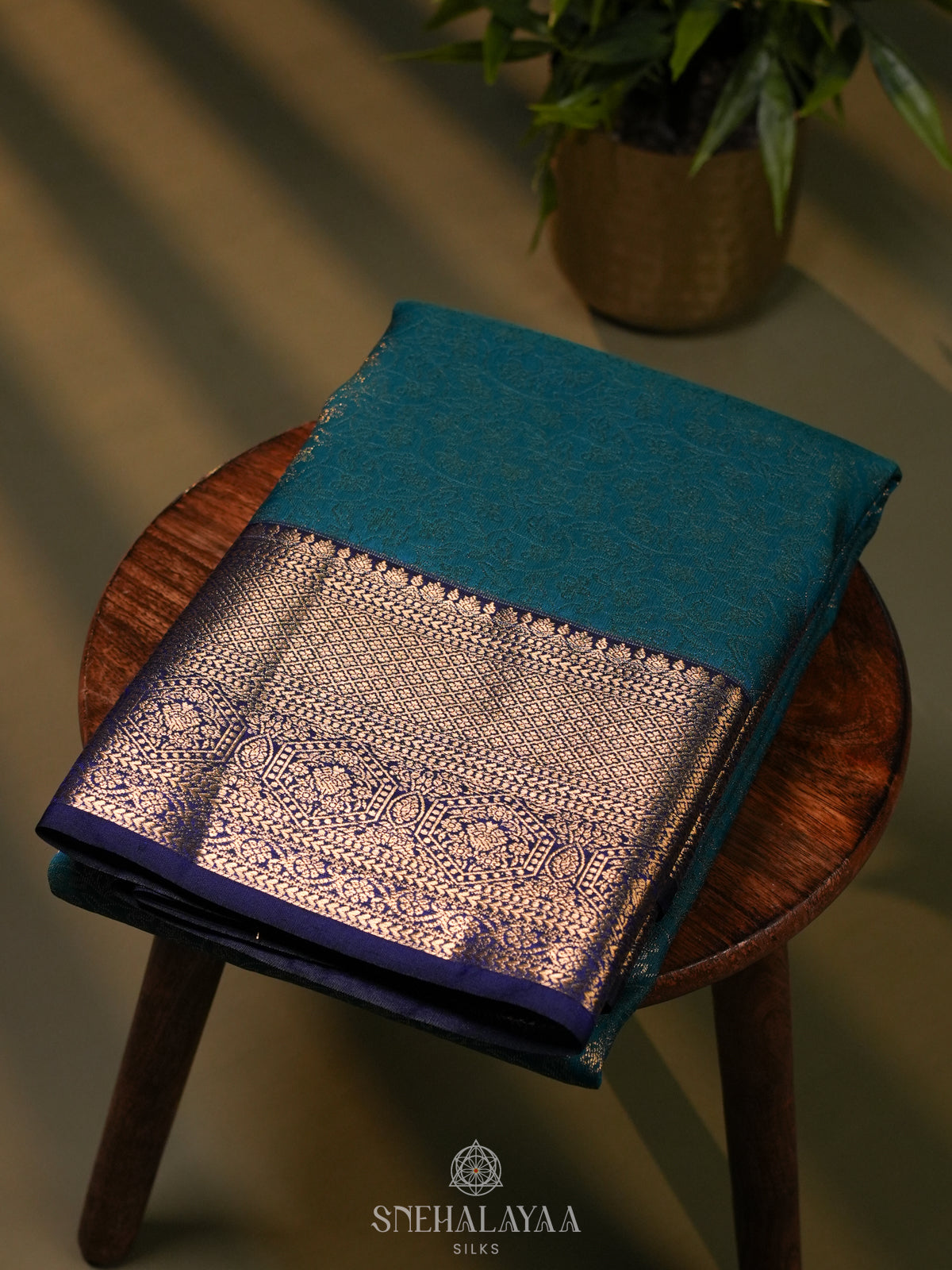 Peacock Blue Art Silk Saree