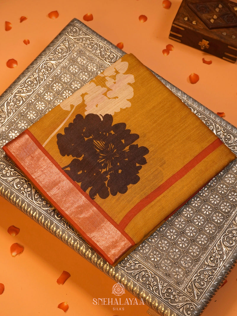 Mustard Yellow Munga Tussar Saree