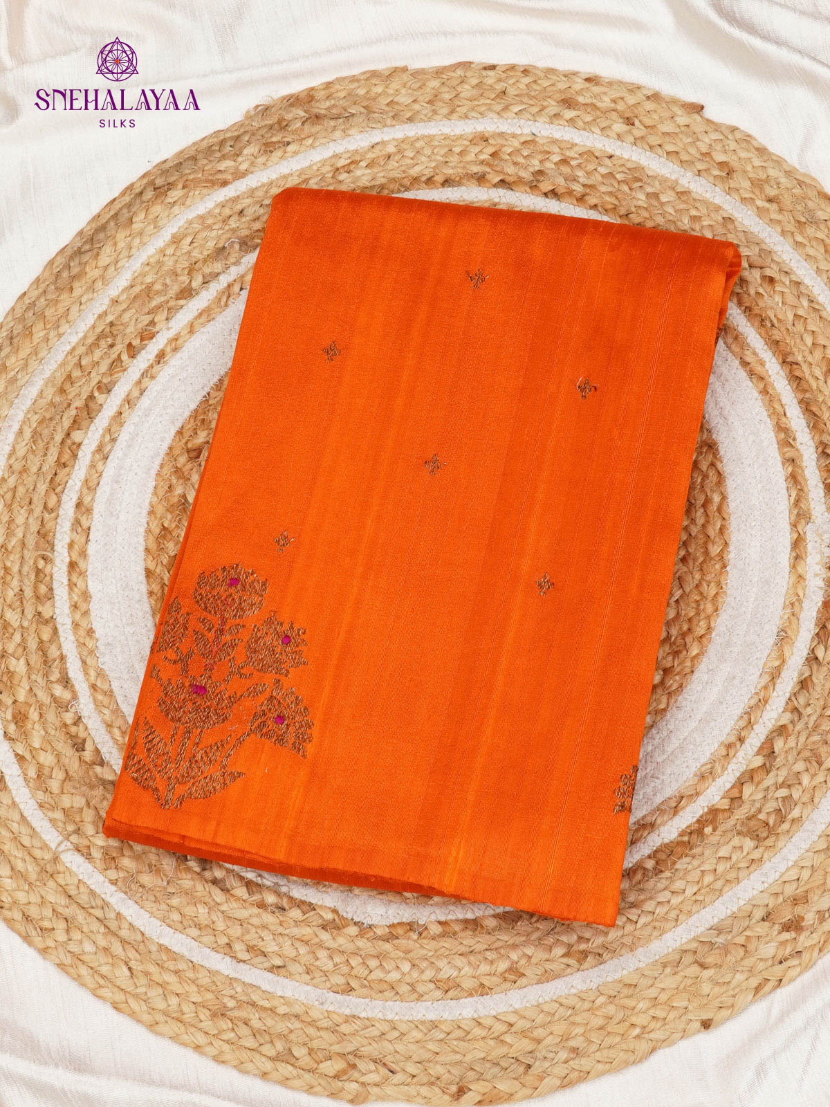 Rust Orange Banaras Raw Silk Saree