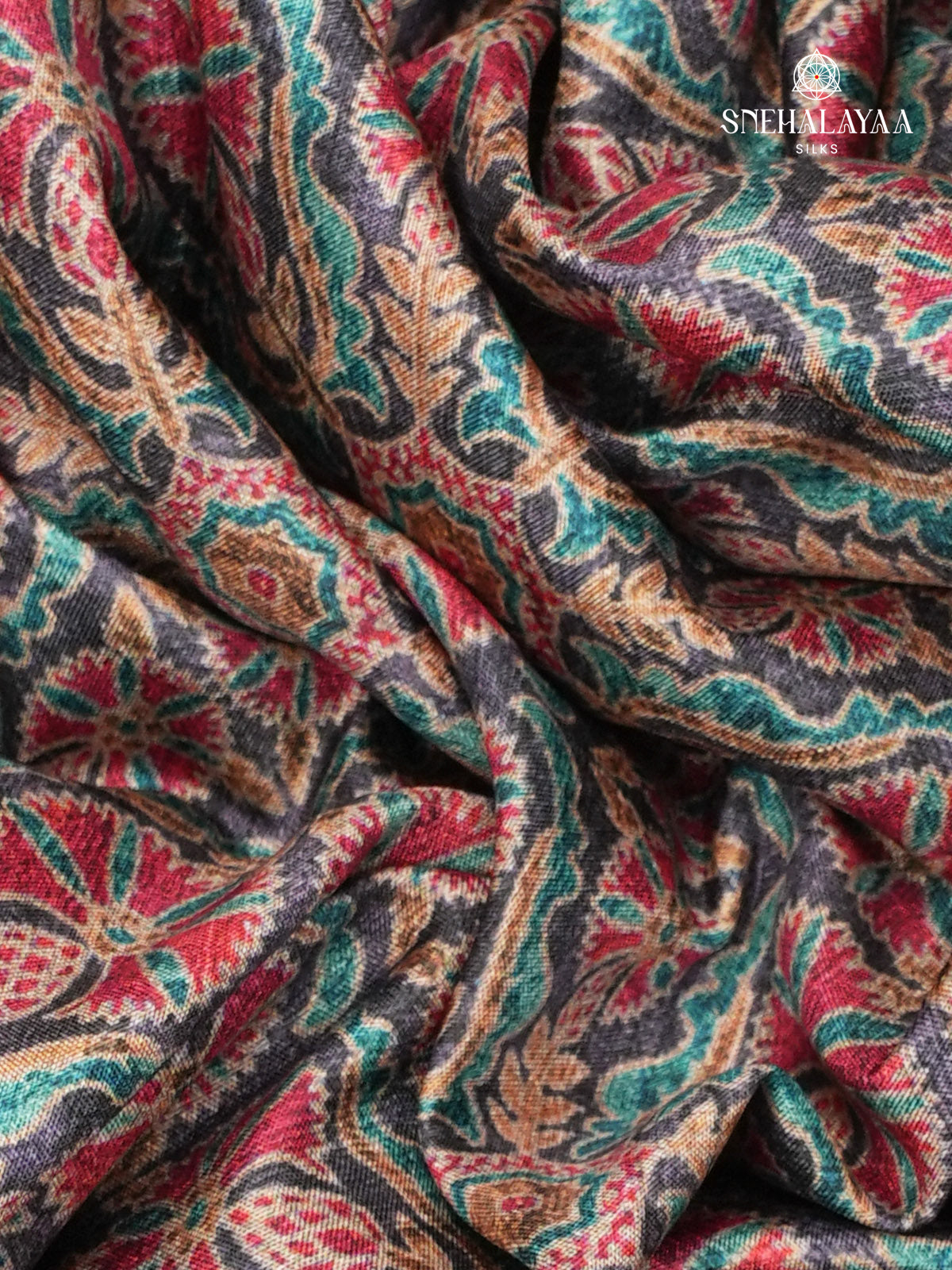 Grey Floral Printed Tussar Saree