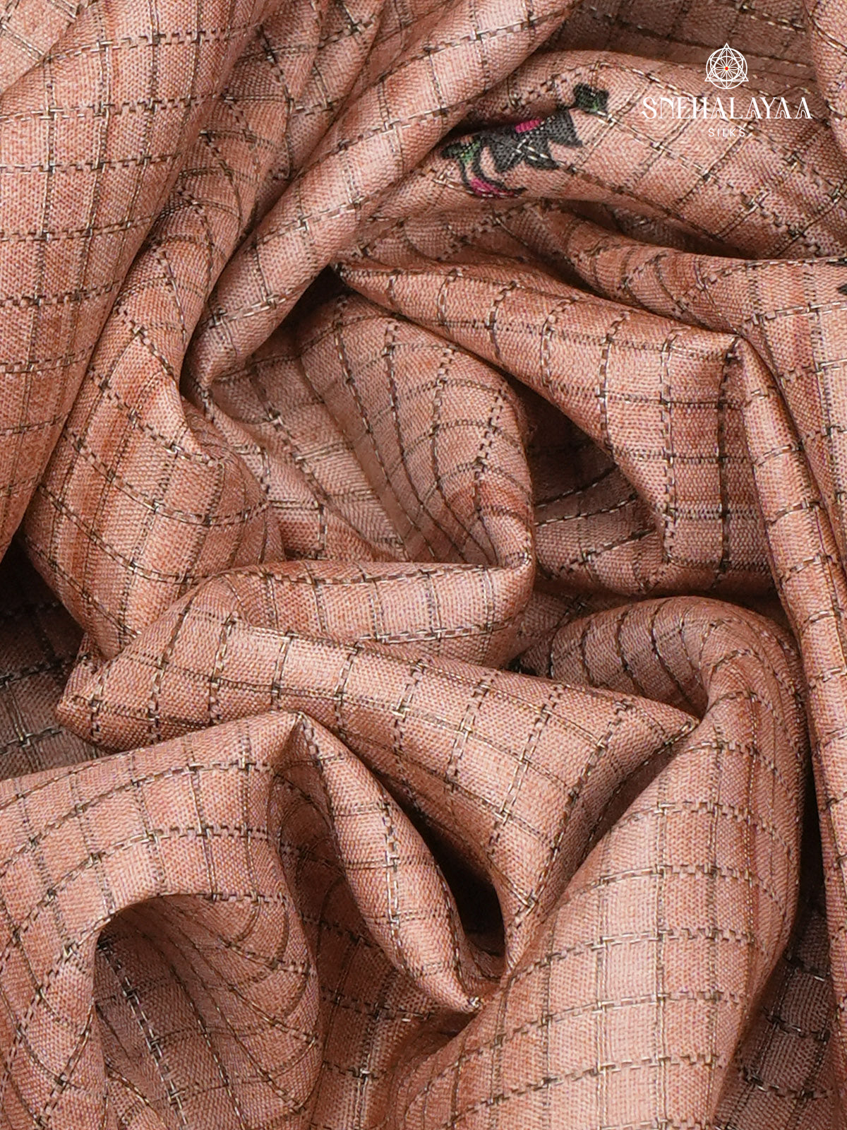 Peach Floral Printed Tussar Saree