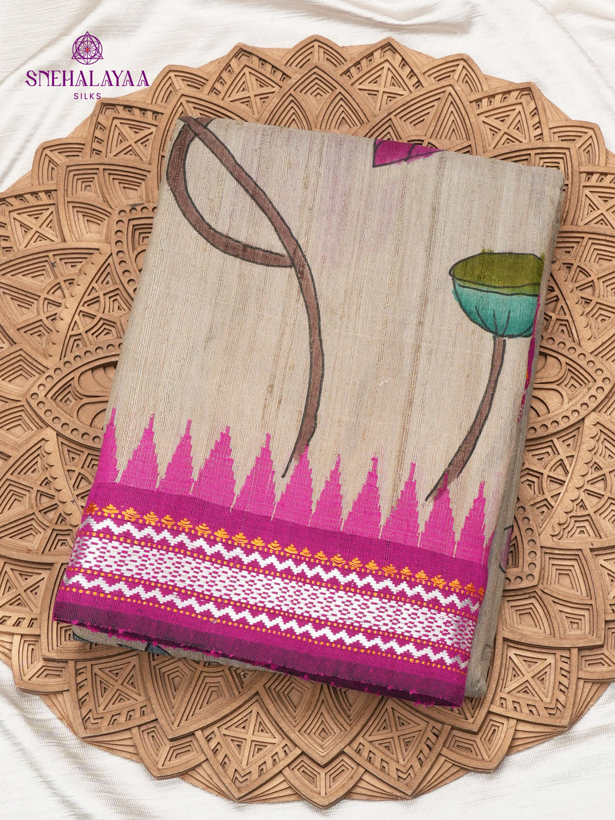 Beige Tussar Silk Saree