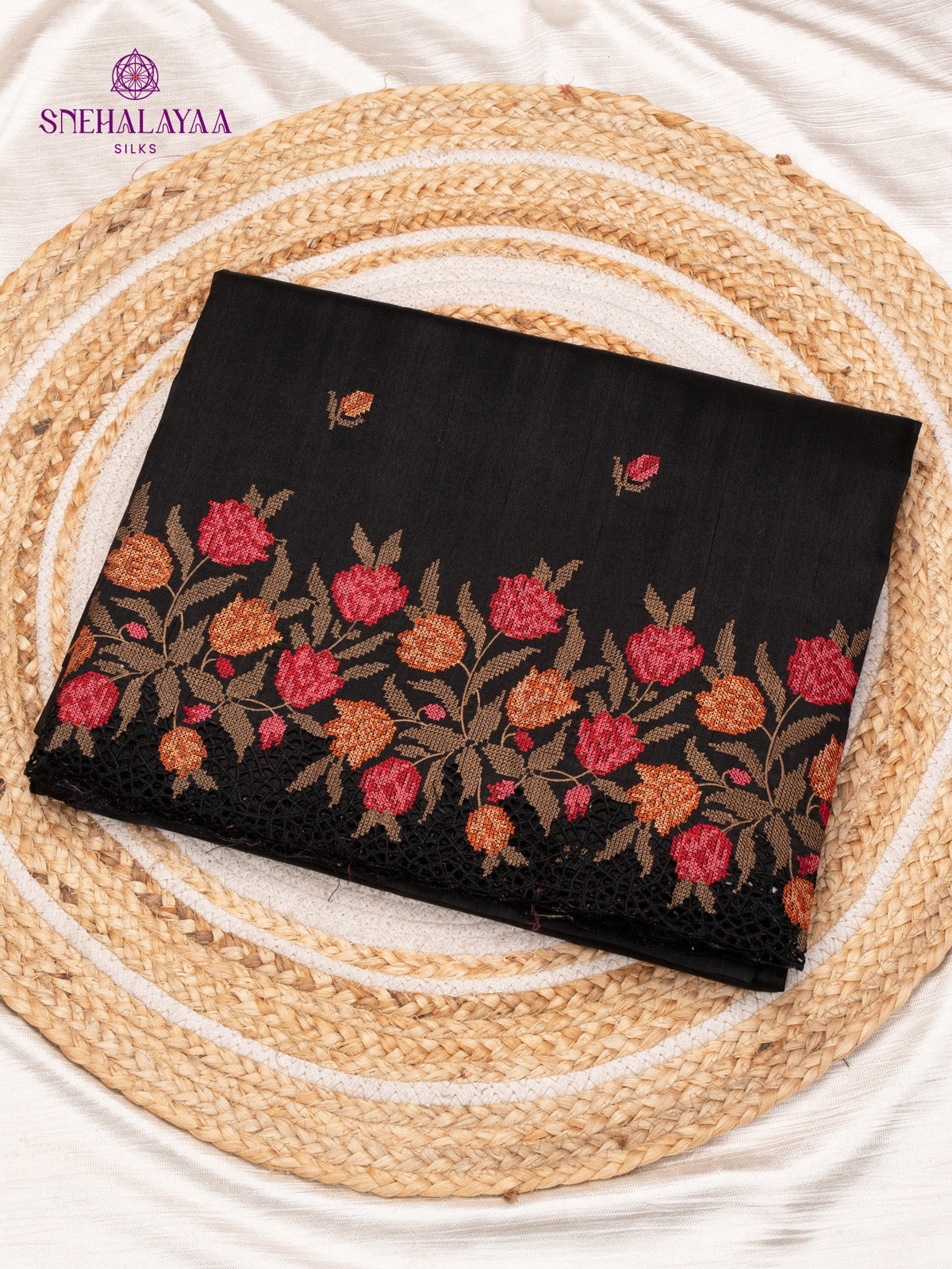 Black Raw Silk Embroidery Saree