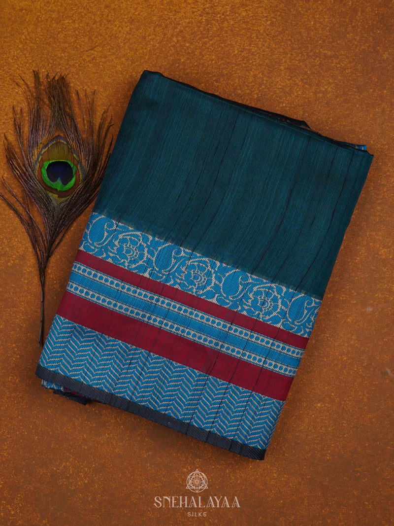 Teal Green Munga Tussar Saree